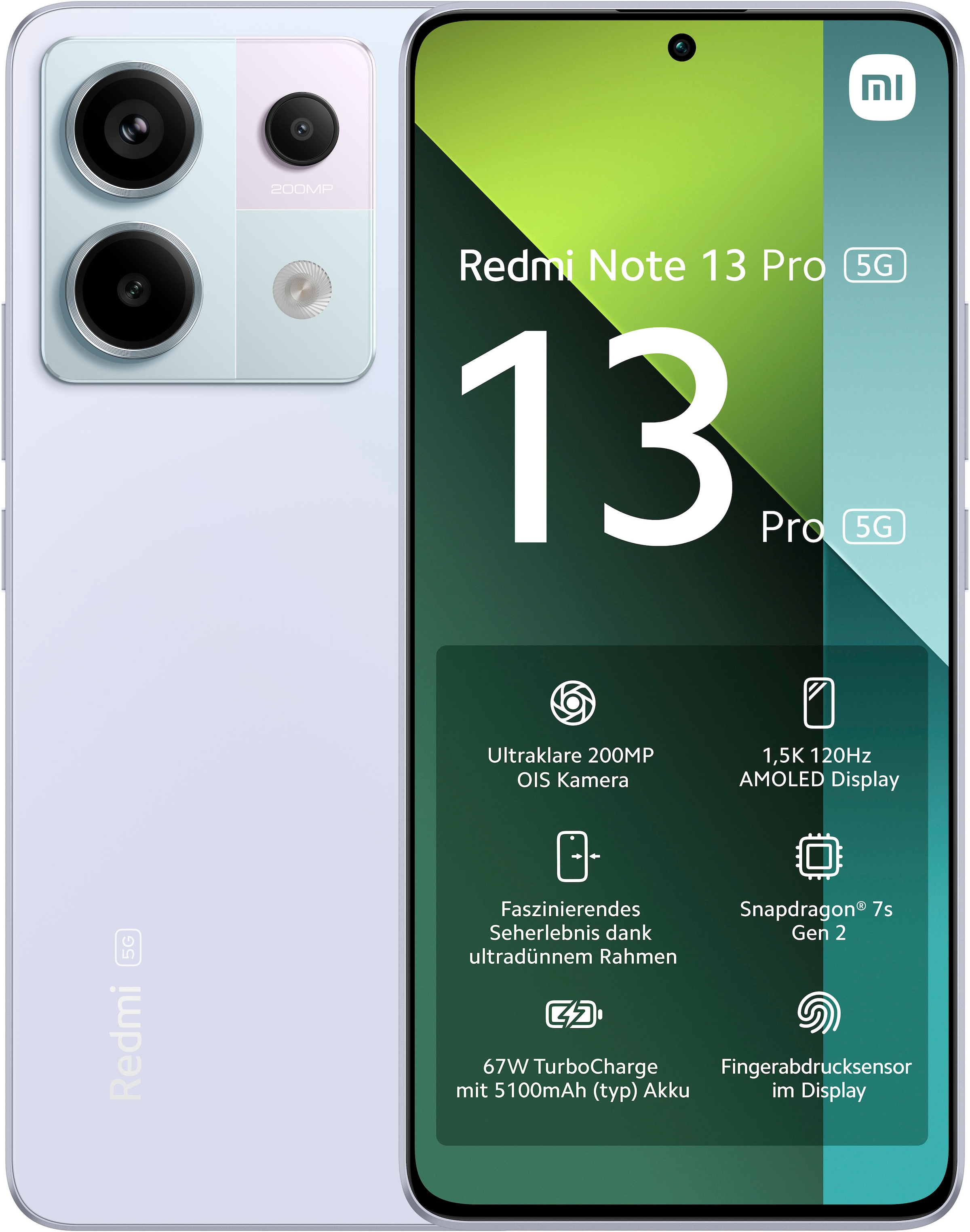 Xiaomi Smartphone »Redmi Note 13 Pro 5G 8+256GB«, Aurora Purple, 16,94 cm/6,67 Zoll, 256 GB Speicherplatz, 200 MP Kamera