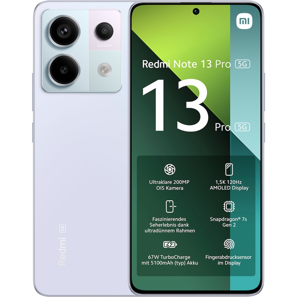 Xiaomi Smartphone »Redmi Note 13 Pro 5G 256Gb«, Aurora Purple, 16,94 cm/6,67 Zoll, 256 GB Speicherplatz, 200 MP Kamera