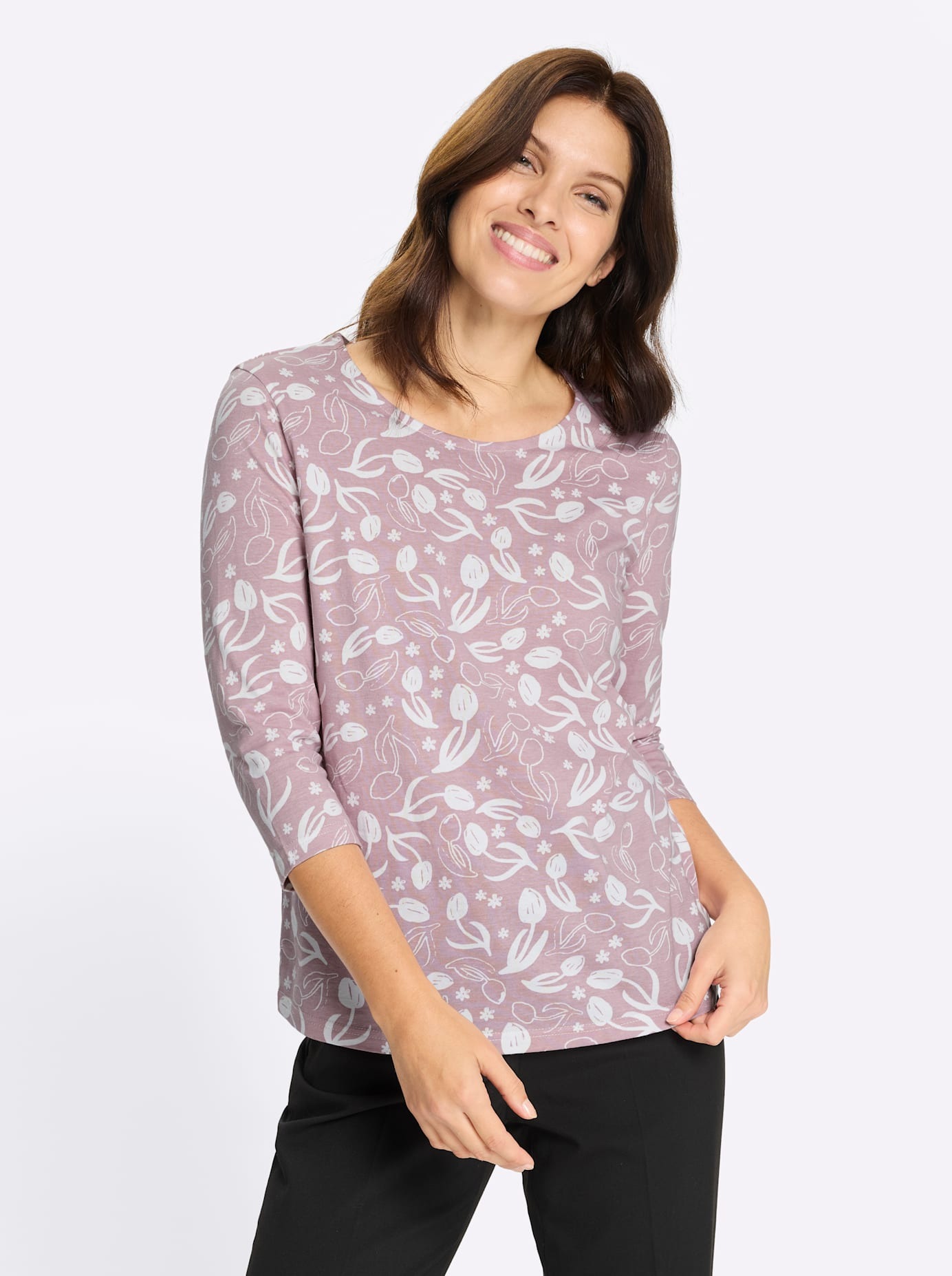 Classic Basics 3/4 Sleeve Shirt Women Rose White Patterned Size 54 4
