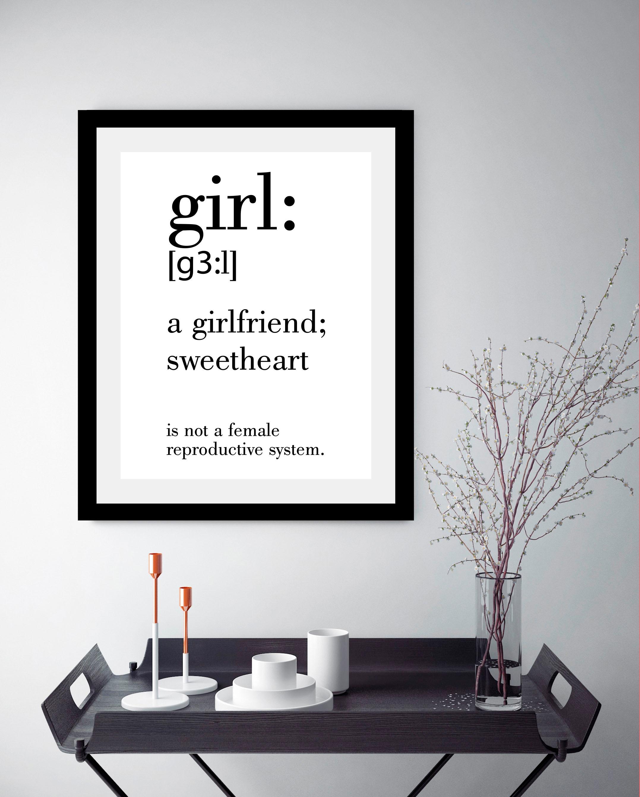 queence Bild »Girl«, Sprüche & Texte-Schriftzug-Humor-Motivationsbilder-Schwarz-Weiß, HD Premium Poster-Druck inkl. Holzrahmen