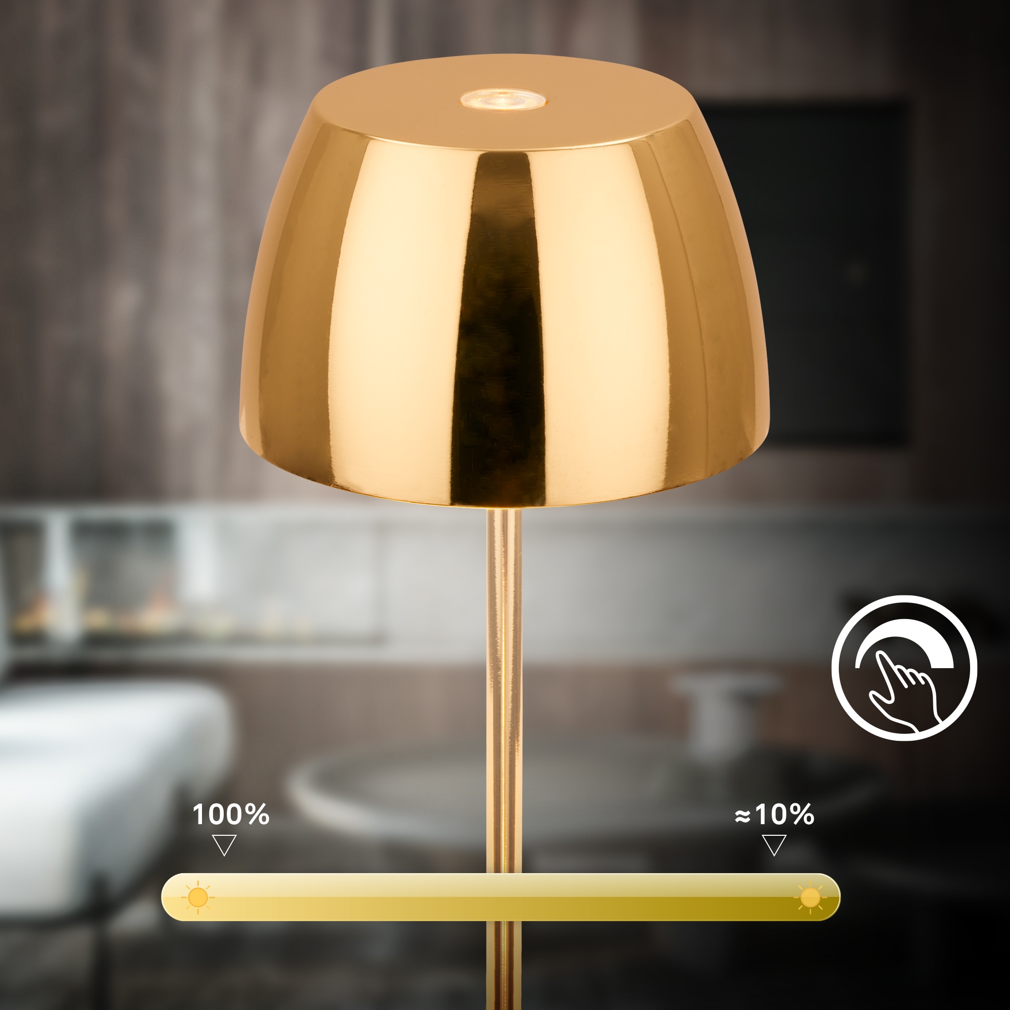Briloner Leuchten LED Außen-Tischleuchte »SERINA MINI« LED-Modul 2 Stk. Warmweiß kabellos 20 x 8 cm Goldfarbig 2,5W Wohnzimmer Schlafzimmer 2er-Set