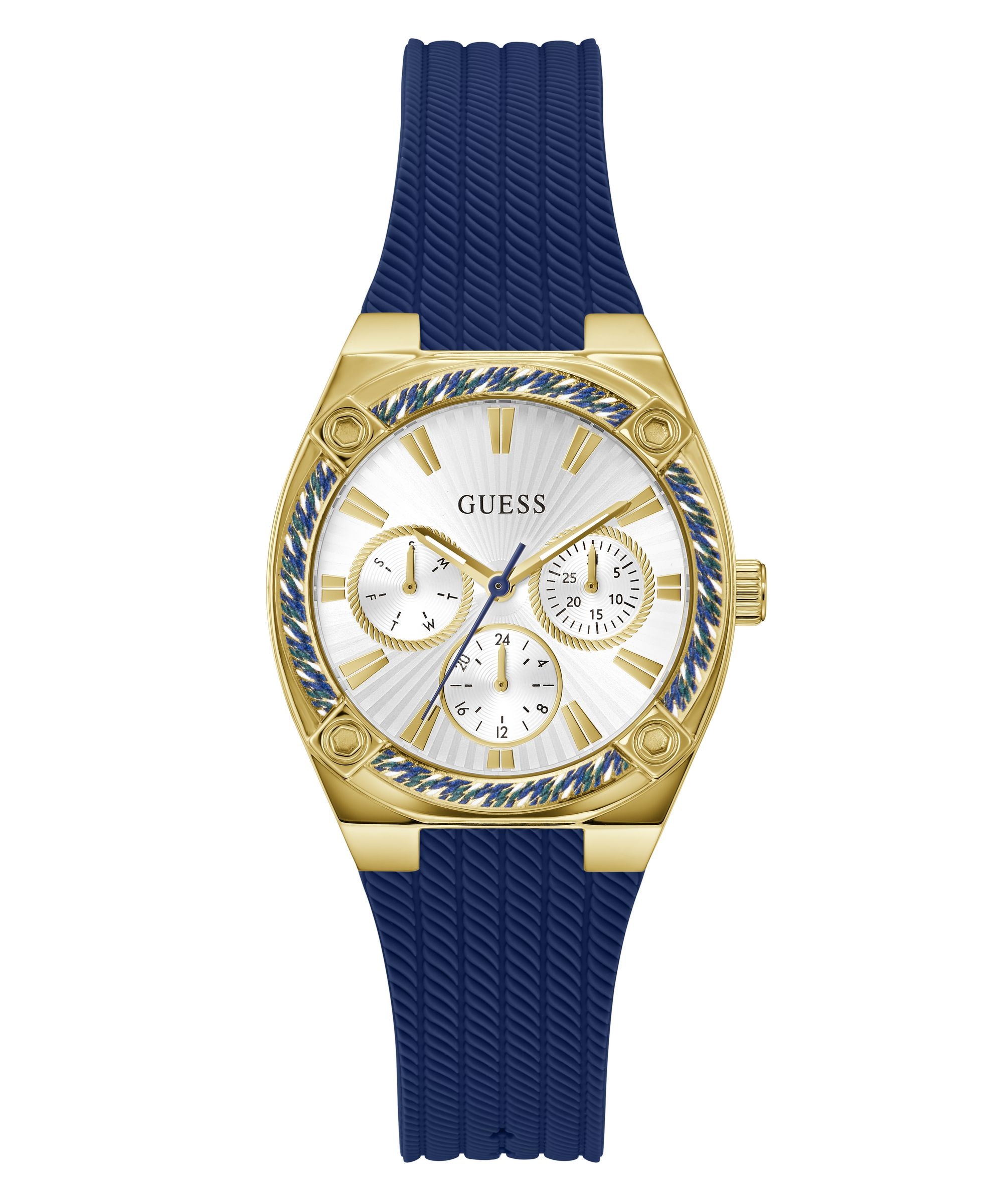 Guess Multifunktionsuhr »SAYLOR« Quarzuhr, Armbanduhr, Damenuhr, Silikonarmband, analog, Wochentag, Tag