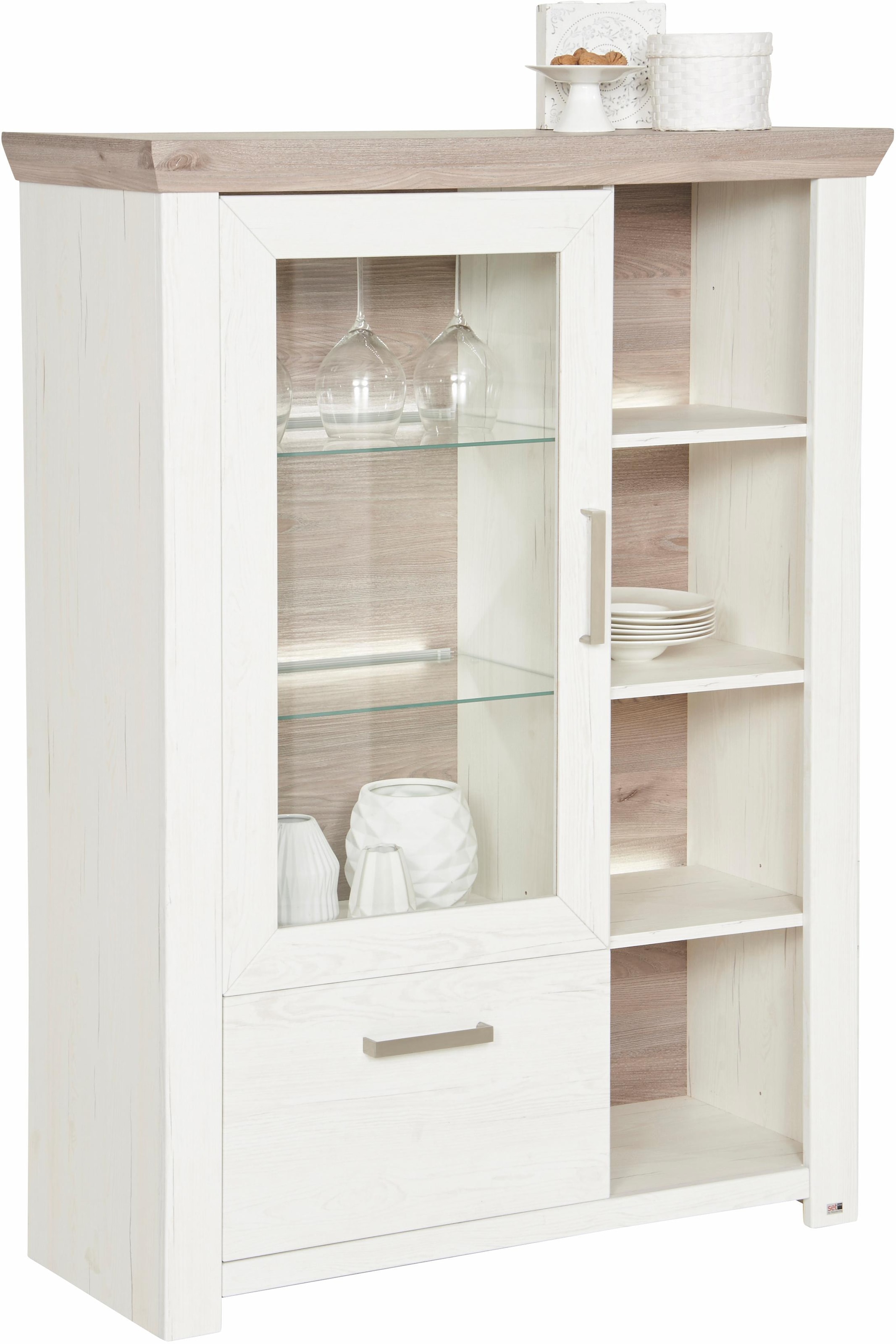 set one by Musterring Highboard »York«, Typ 13 und 14, mit Glastür und Schubkasten, 3 Farbvarianten, B 105 cm