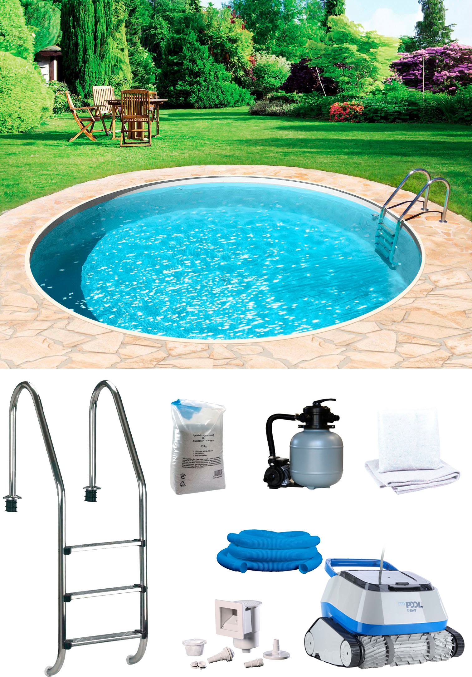 my POOL BWT Rundpool »POWER«, (Komplett-Set, 7 tlg.), inkl. Poolroboter POWER ONE4ALL