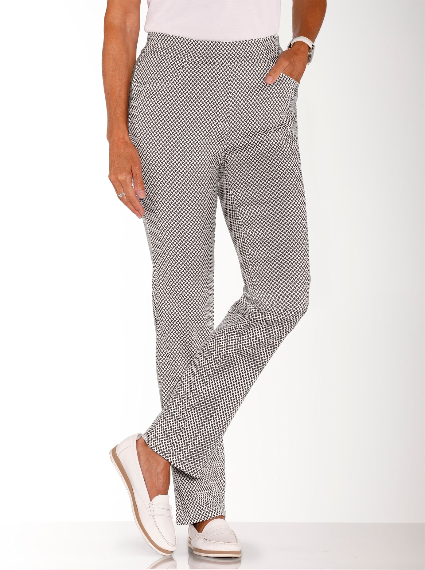 Schlupfhose CASUAL LOOKS, Damen, Gr. 255, Extrakurzgrößen, anthrazit, ecru, gemustert, 43% Viskose, 42% Polyester, 11% Polyamid, 4% Elasthan, gemustert, mehrfarbig, lang, Hosen Schlupfhose