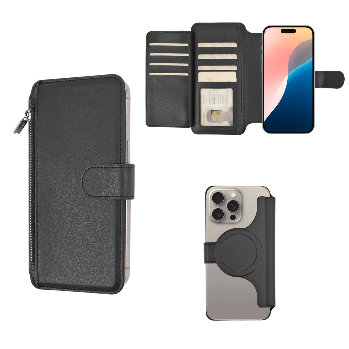 4smarts Flip Case »Universal Magnet Wallet CoinCaddy XL«, MagSafe UltiMag Portemonnaie, RFID Schutz, iPhone 12, 13, 14, 15 Serie