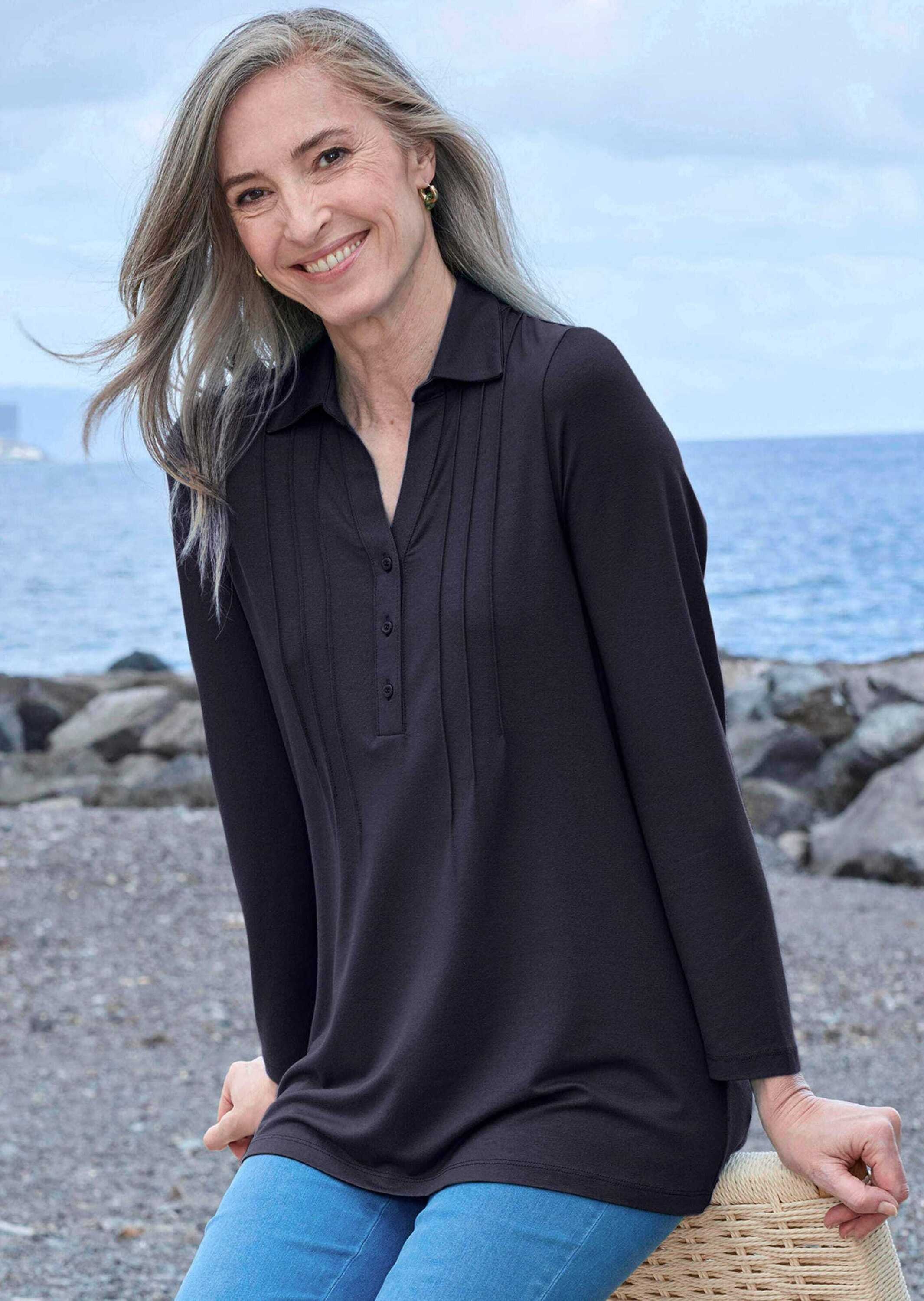 GOLDNER Langarmshirt »Kurzgröße Tunika aus Viskose-Jersey«