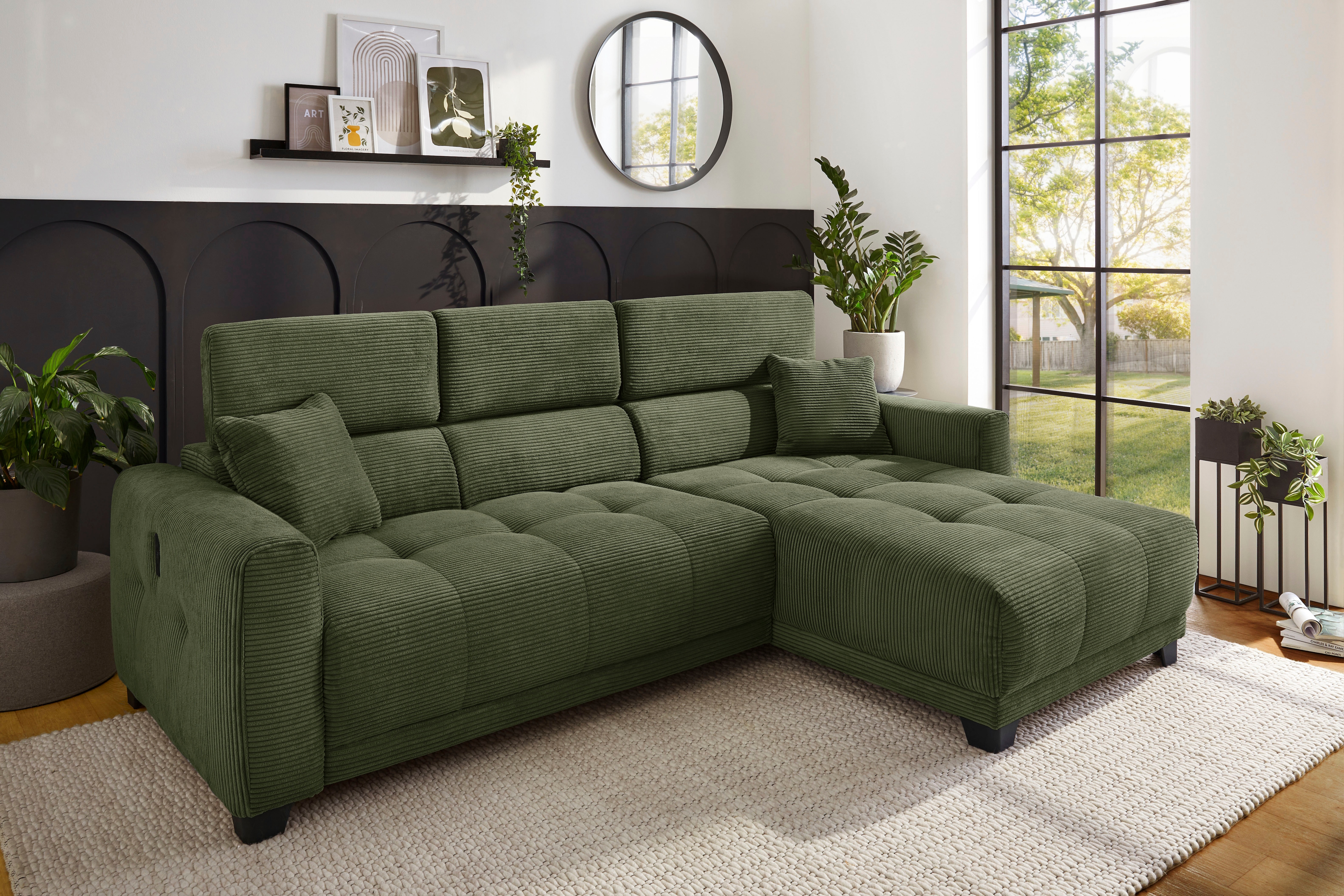 Jockenhöfer Gruppe Ecksofa "Cremona L-Form, B: 263 cm, mit 30 cm elektr. Sitztiefenverstellung" 140kg Belastbarkeit je Sitz, Kopfteilverstellung & USB-Anschluss