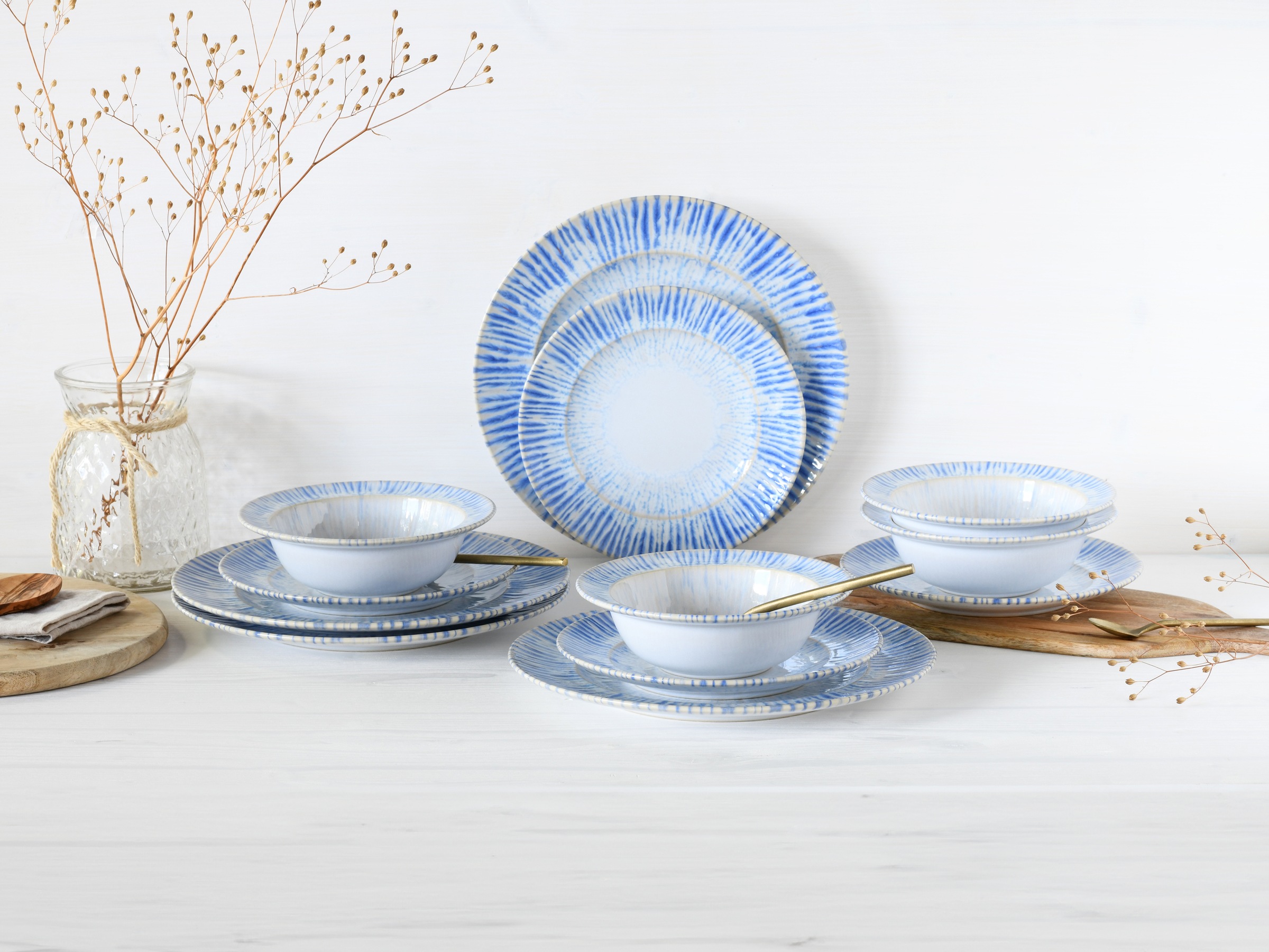 CreaTable Teller-Set »Rondo Summertime Blau, Tellerset 12-tlg«, (Set, 12 tlg.), Maritim, Reaktivglasur