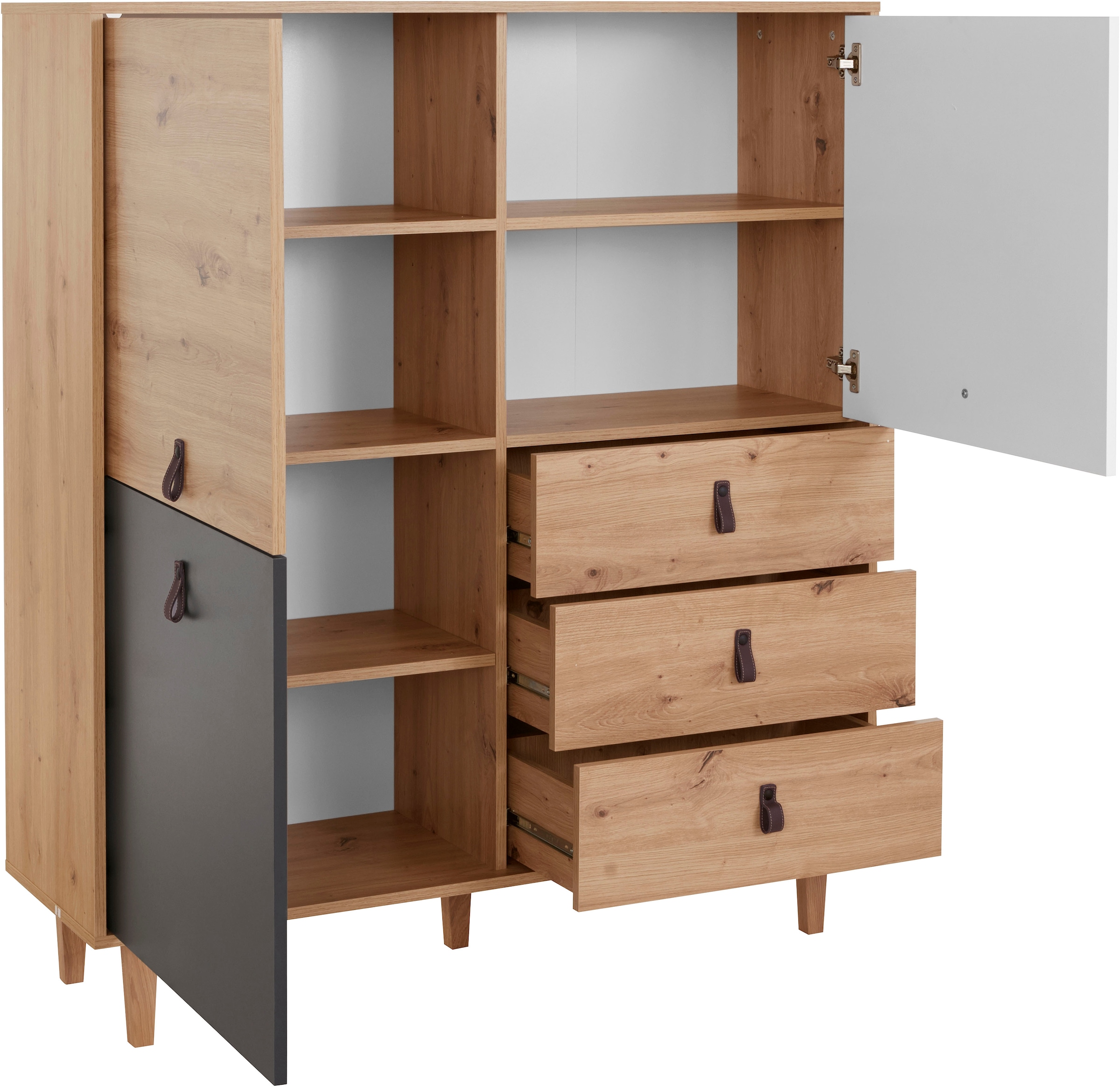 Homexperts Highboard »Bristol«, Breite 120 cm, Höhe 135 cm, mit massiven Eichefüßen