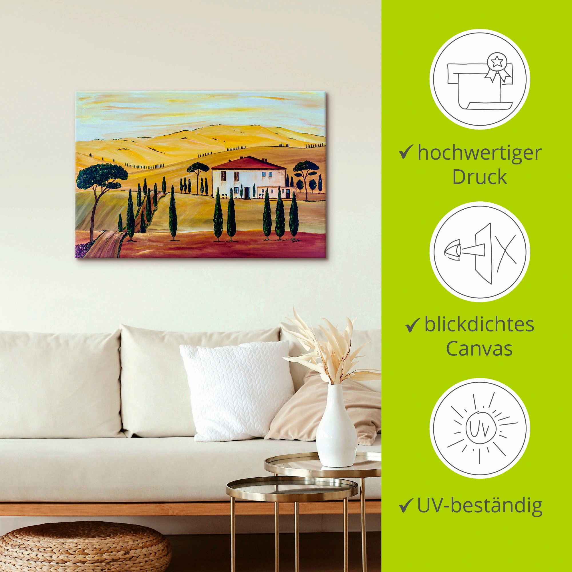 Artland Wandbild »Südliche Toskana«, Europa, (1 St.), als Leinwandbild, Wandaufkleber in verschied. Größen