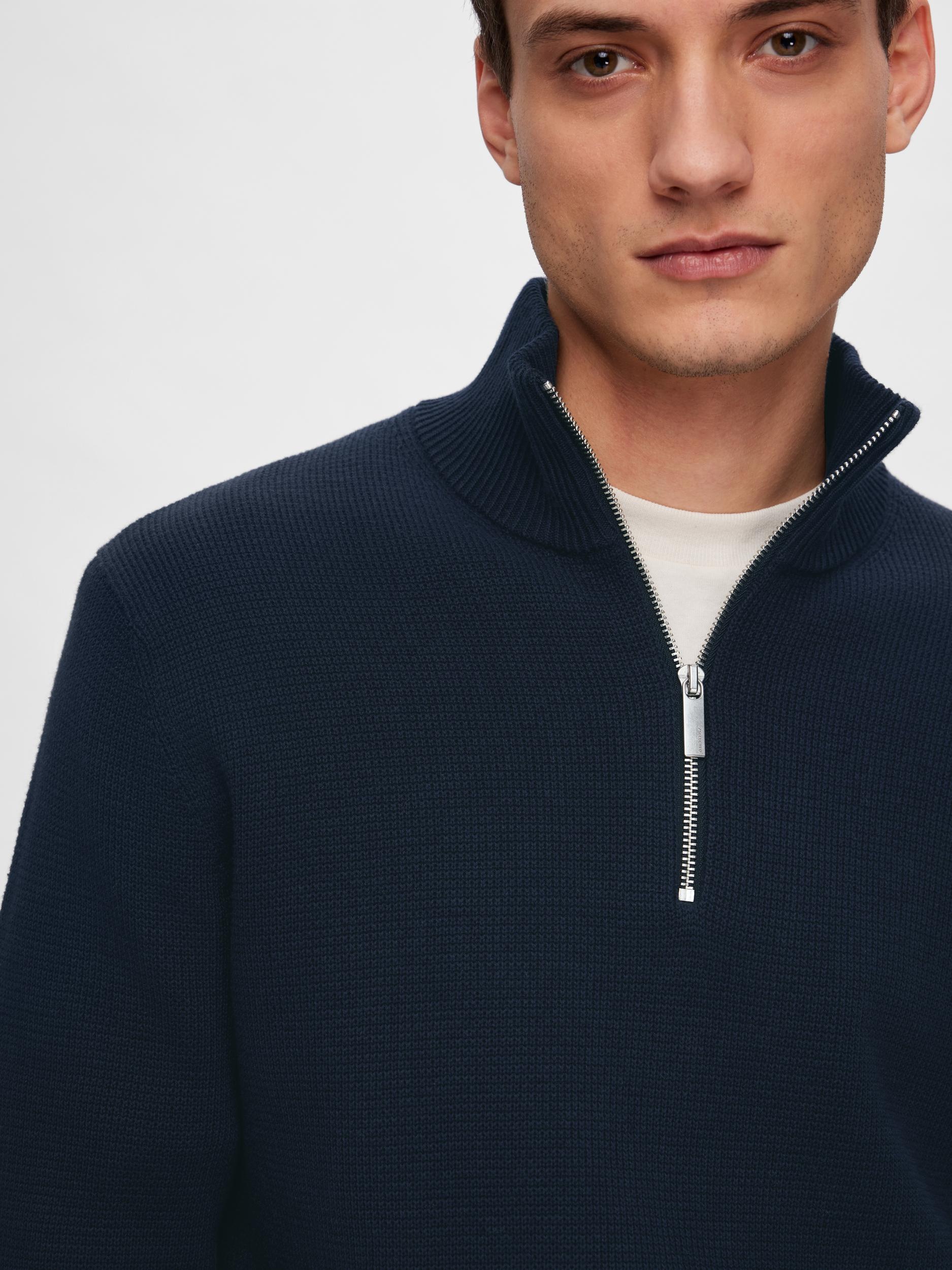 Thumbnail - SELECTED Troyer "SLHDANE LS KNIT STRUCTURE HALF ZIP NOOS" Baumwolle, regular fit