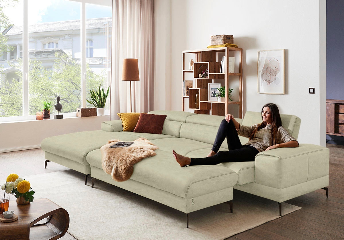 W.SCHILLIG Ecksofa »piedroo, Designsofa mit tollem Sitzkomfort, bequem und elegant, L-Form«, Kopfteilverstellung, wahlweise mit Sitztiefenverstellung, Breite 343cm
