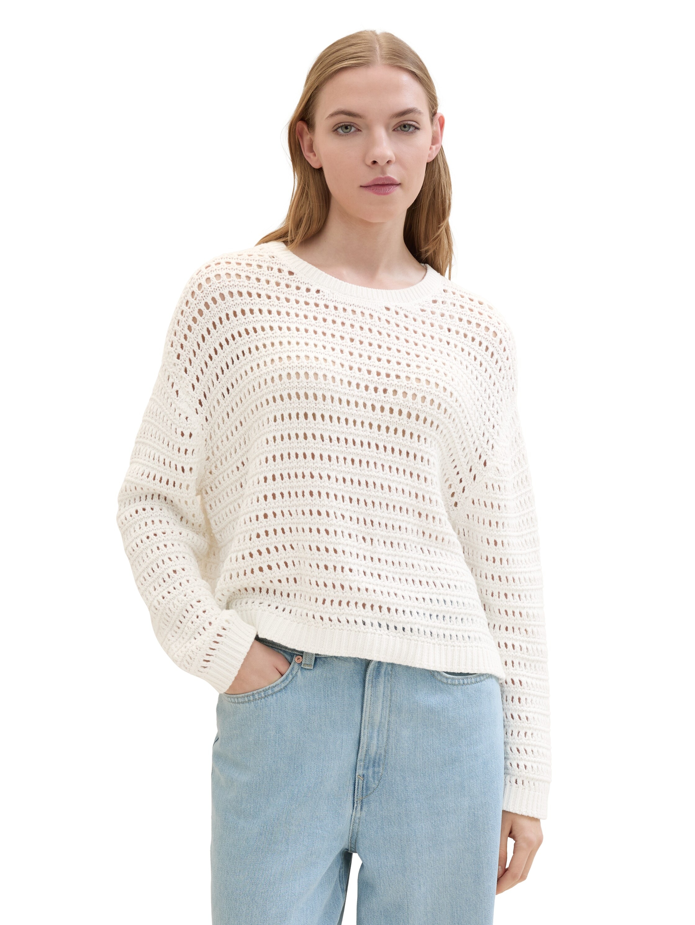 TOM TAILOR Denim Strickpullover, mit Loch-Struktur