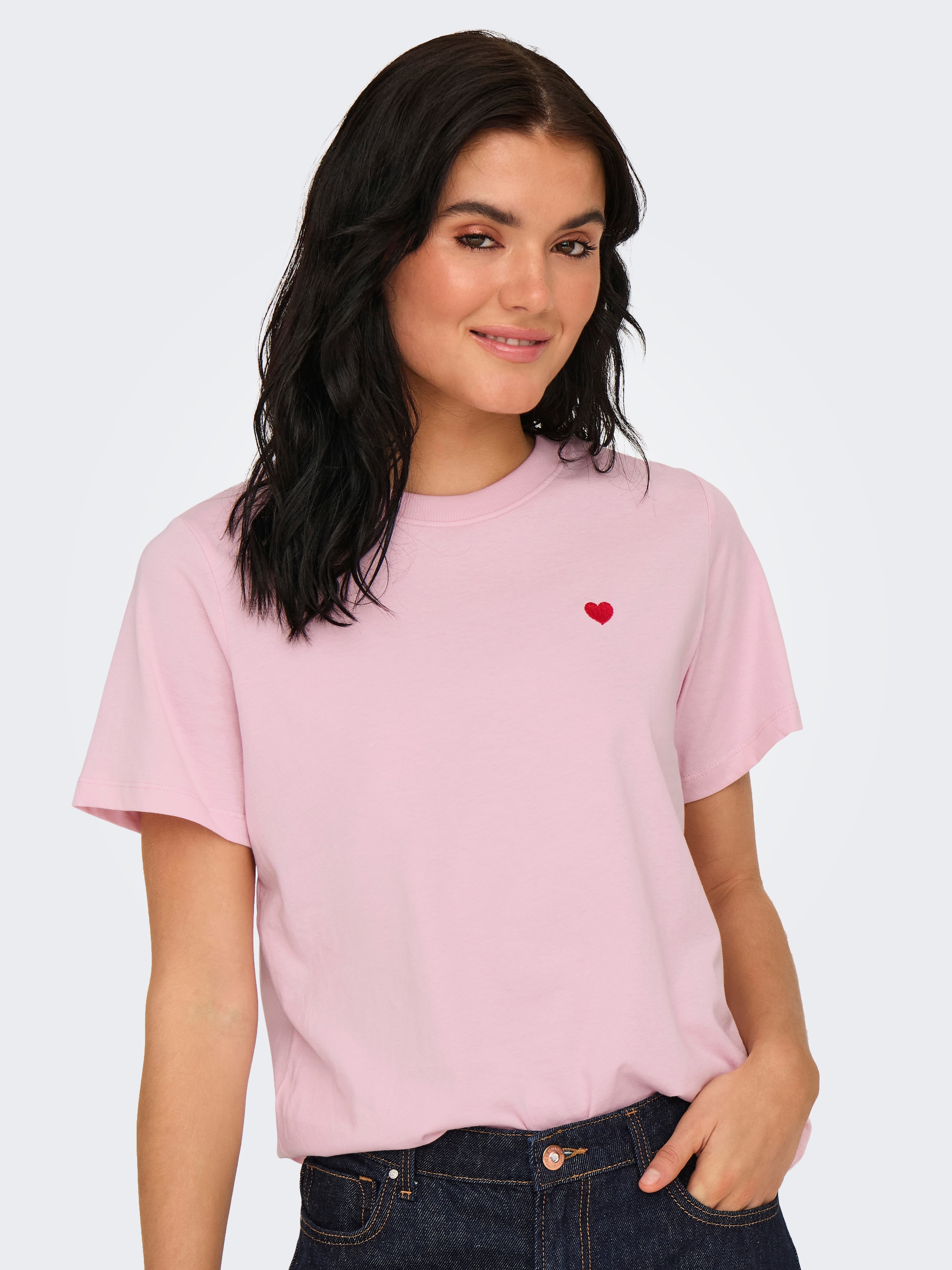 JDY Kurzarmshirt "JDYPISA S/S PRINT TOP JRS NOOS", mit Herz Stickerei günstig online kaufen