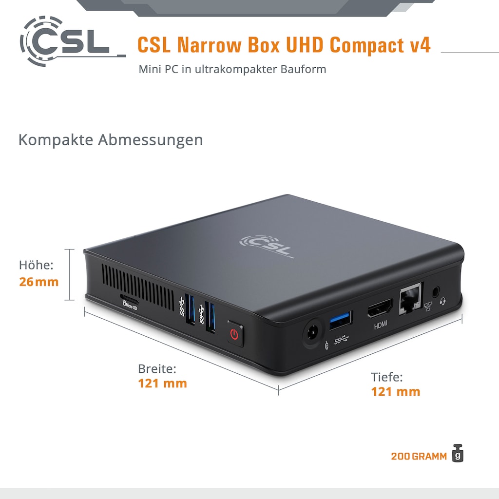 CSL Mini-PC »Narrow Box Ultra HD Compact v4 / 512GB M.2 SSD/ Win 10 Pro«