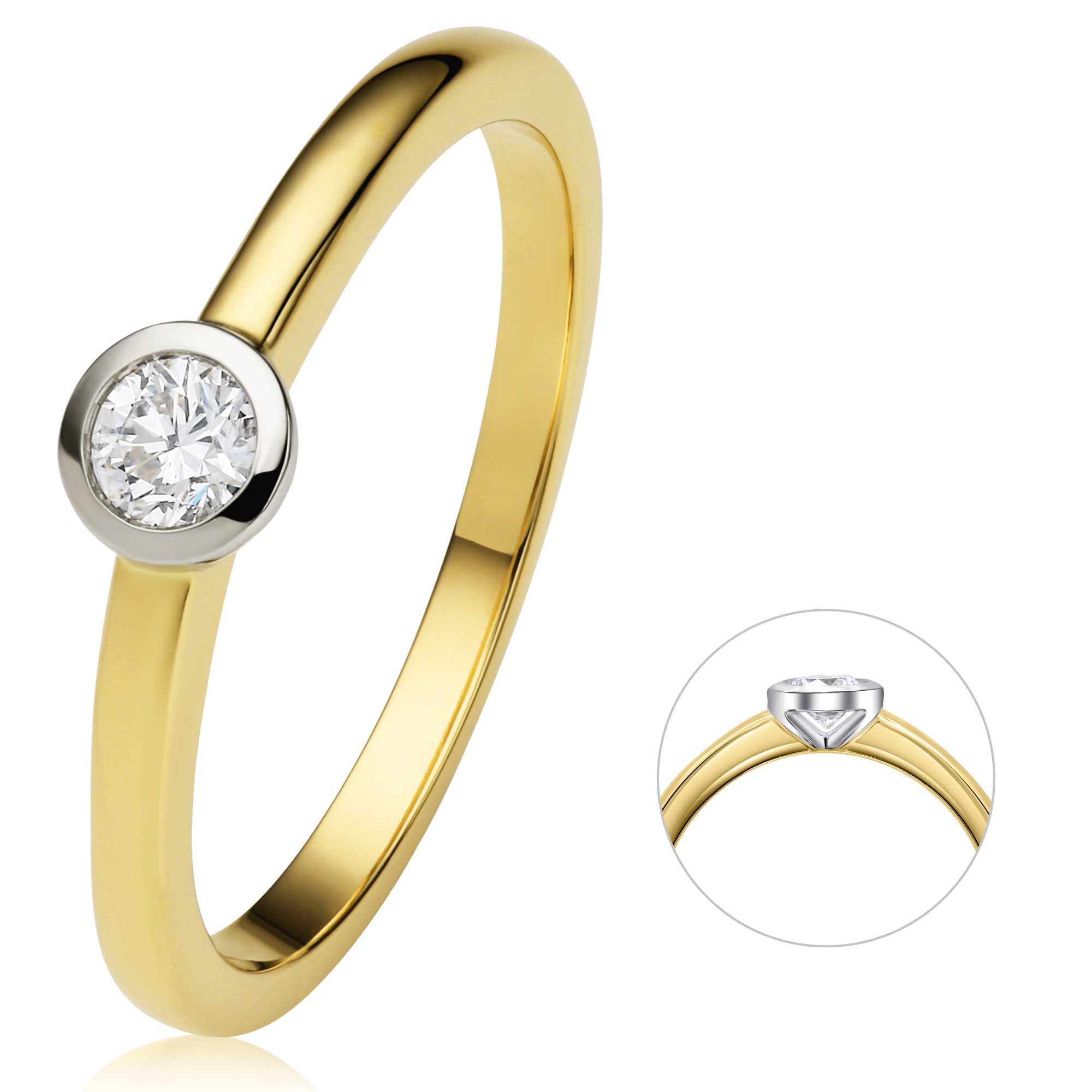 Diamantring »0.15 ct Diamant Brillant Zarge Ring aus 585 Gelbgold«, Damen Gold Schmuck...