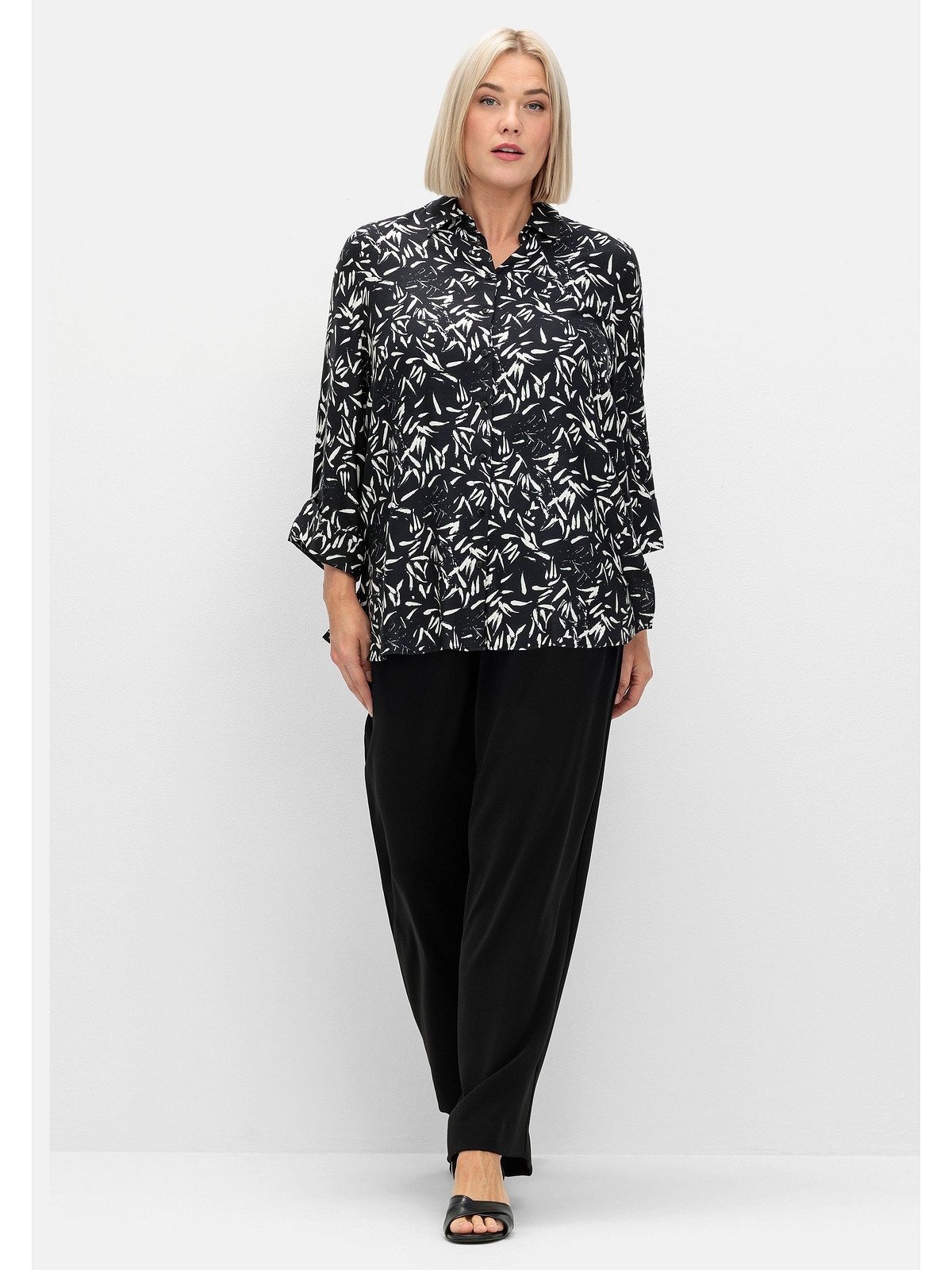 Sheego Hemdbluse »Große Größen«, mit Blätterprint und 3/4-Arm
