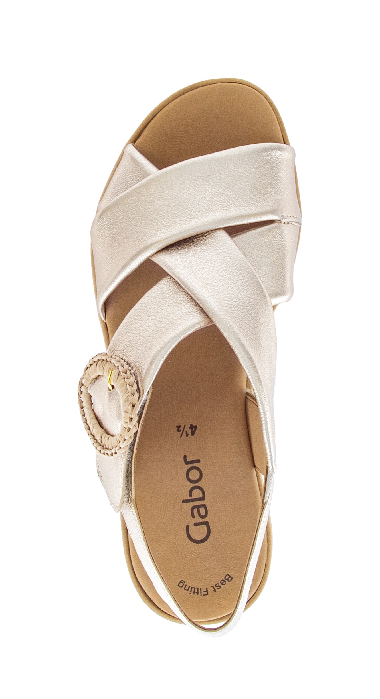 Keilsandalette GABOR, Damen, Gr. 38, champagner, Glattleder, Schuhe, Plateau, Riemchensandale, Sommerschuh mit Zierschnalle 6