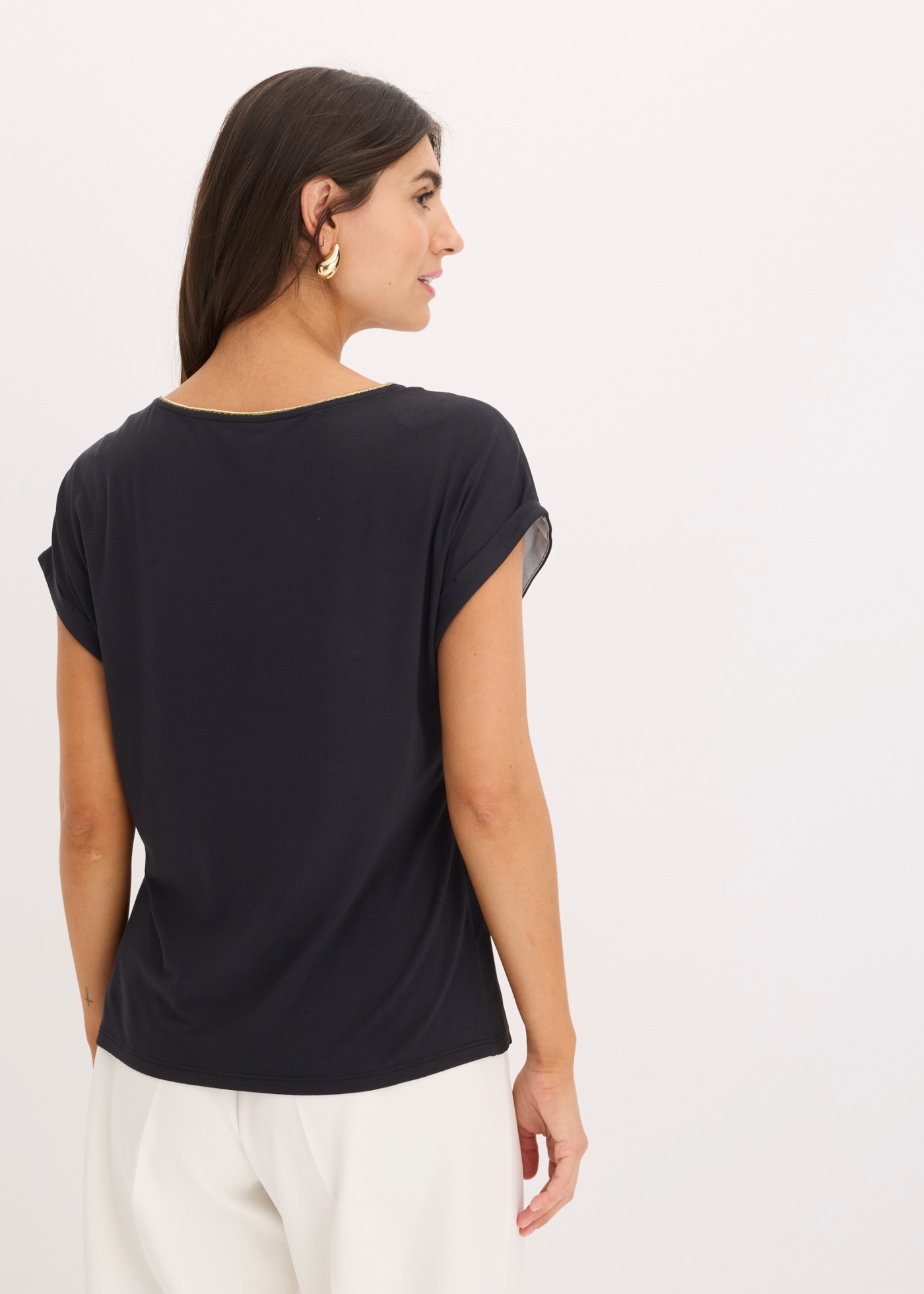 bonprix T-Shirt lockere Passform, mit Satin-Einsatz, ärmellos