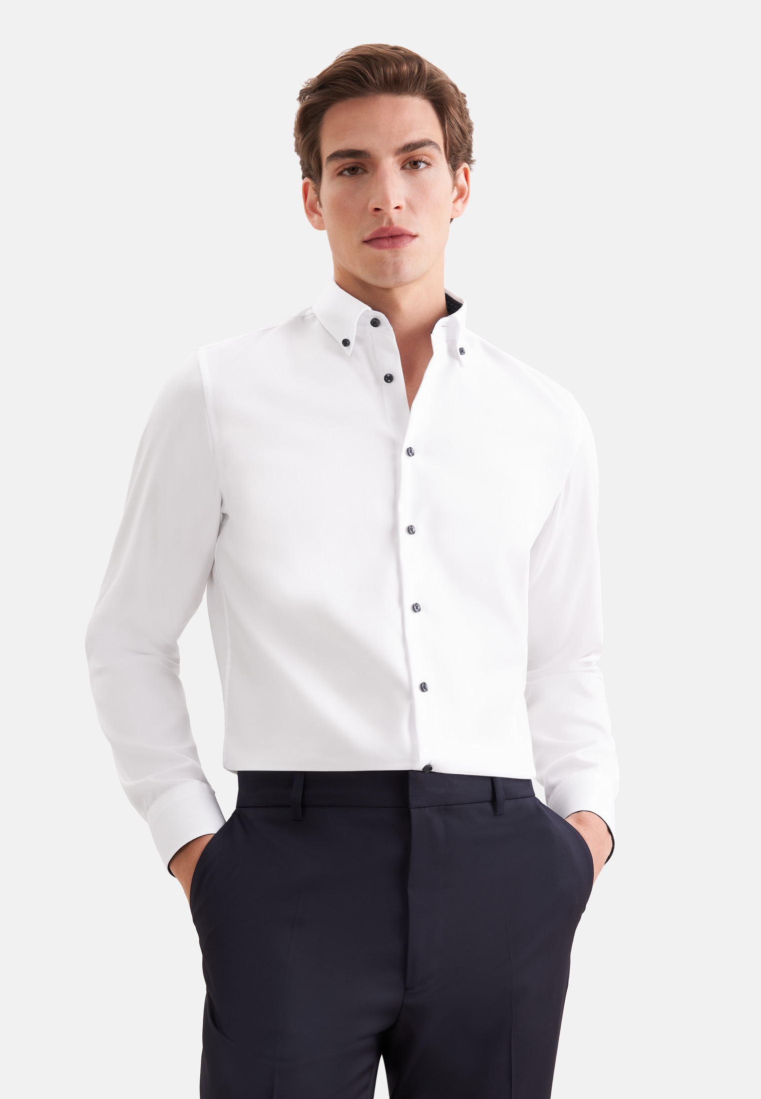 seidensticker "Schwarze Rose" Slim 1/1 Button-Down-Kragen Uni