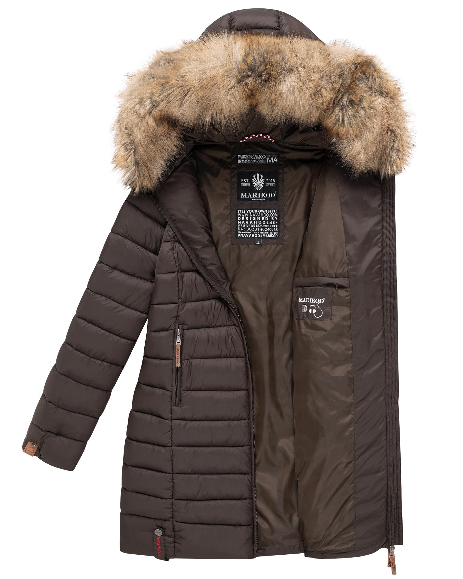 Marikoo Steppmantel »Rose-Stepp« zeitloser Winterparka mit großer Kunstfellkapuze