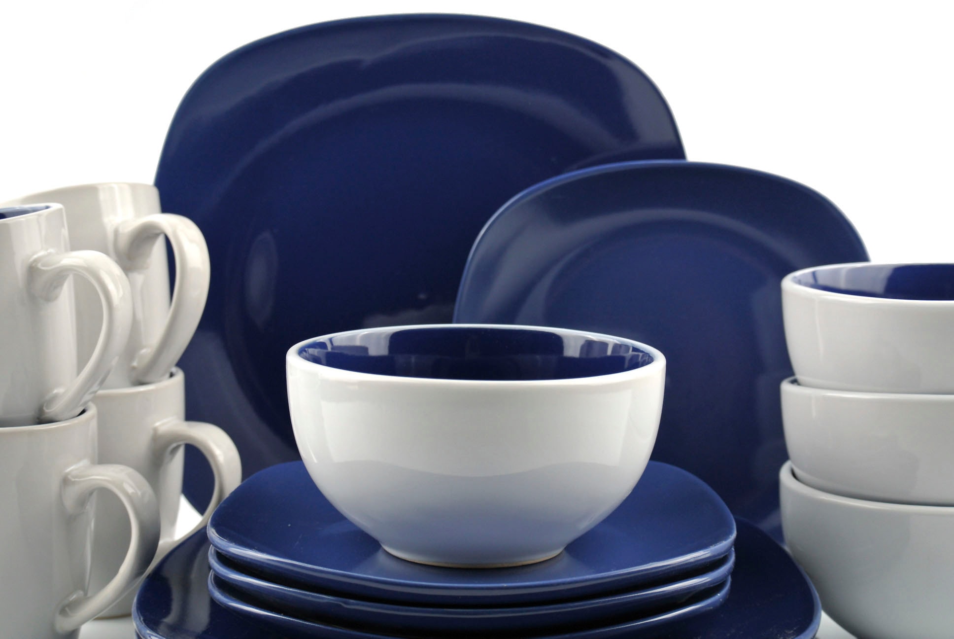 Retsch Arzberg Kombiservice »Geschirr-Set, Service NOVA SQUARE«, (Set, 16 tlg., je 4 Frühstücksteller, Speiseteller, (Henkel-)Becher, Schalen), Bicolor-Look, 16 Teile, für 4 Personen