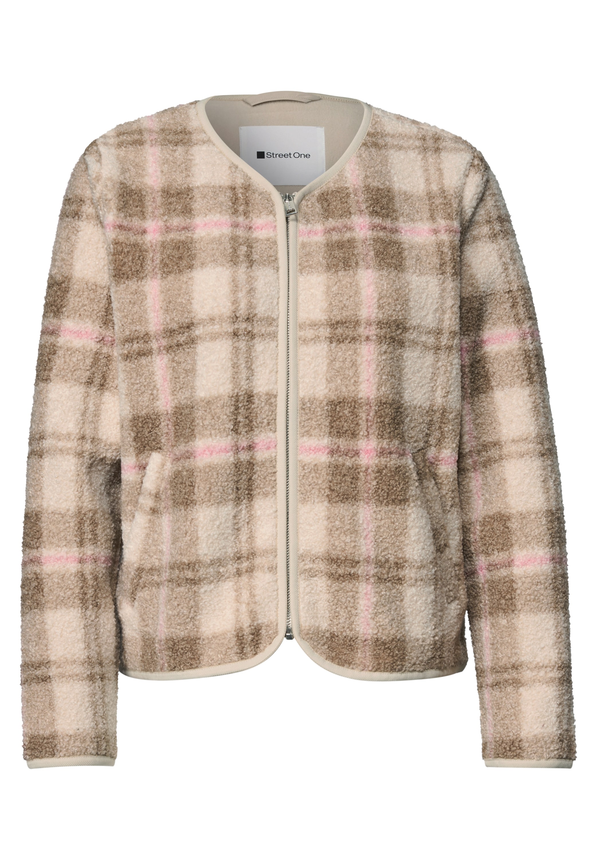 STREET ONE Fellimitatjacke ohne Kapuze Karo-Style