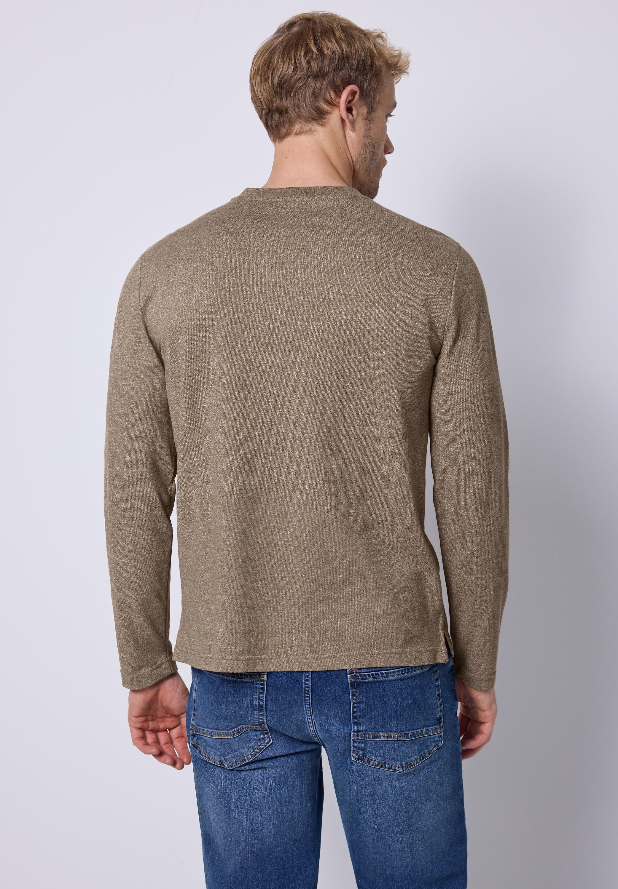 STREET ONE MEN Langarmshirt im Melange Look