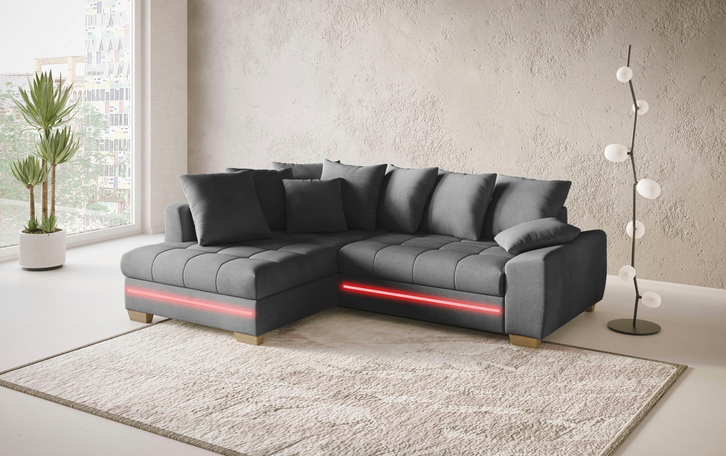 Thumbnail - Mr. Couch Ecksofa "Nikita II, L-Form" mit Kaltschaum, RGB-LED Beleuchtung, wahlweise mit Bett, Bettkasten