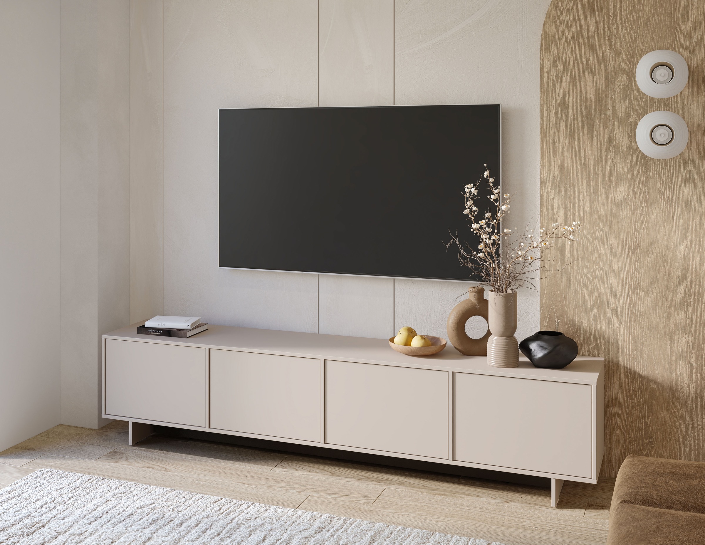 OTTO home Lowboard "Tatami, Modernes griffloses TV-Board, Breit 220,50cm, TV-Schrank" TV-Schrank, TV-Board mit viel Stauraum, push-to-open-Funktion