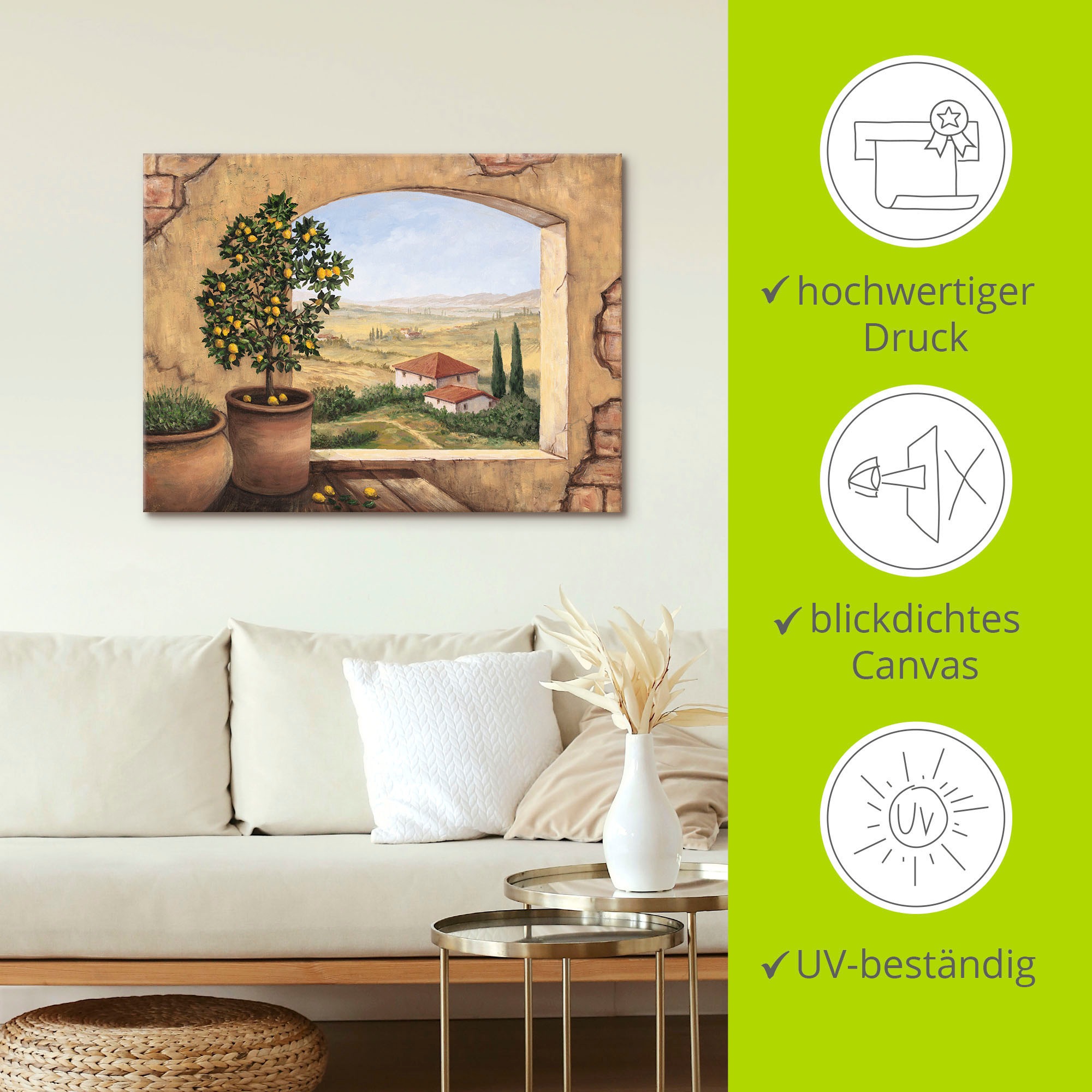 Wandbild ARTLAND "Fenster in der Toskana", beige (farbe bild(er): naturfarben), B:120cm H:90cm, Bilder, als Alubild, Leinwandbild, Poster, Wandaufkleber in verschied. Größen 3