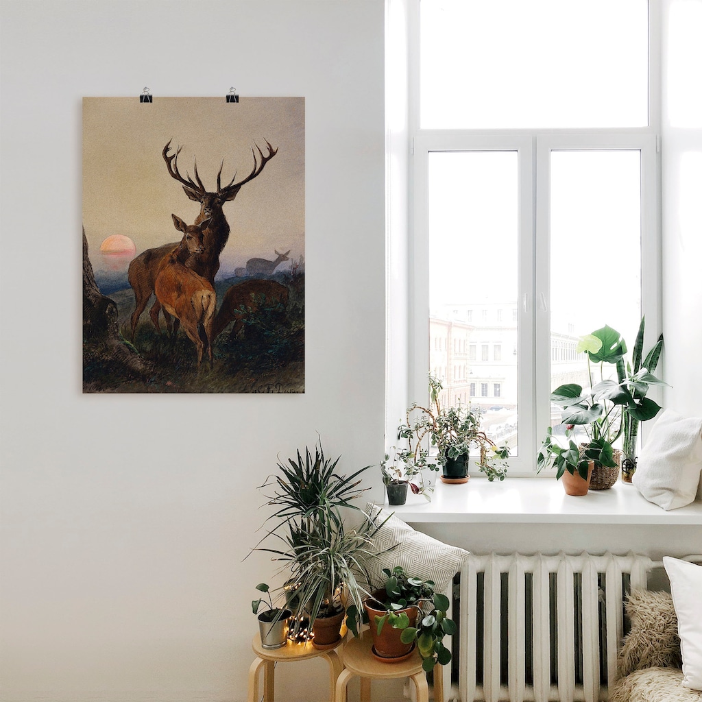 Artland Wandbild »Hirsch und ein Reh bei Sonnenuntergang«, Wildtiere, (1 St.)