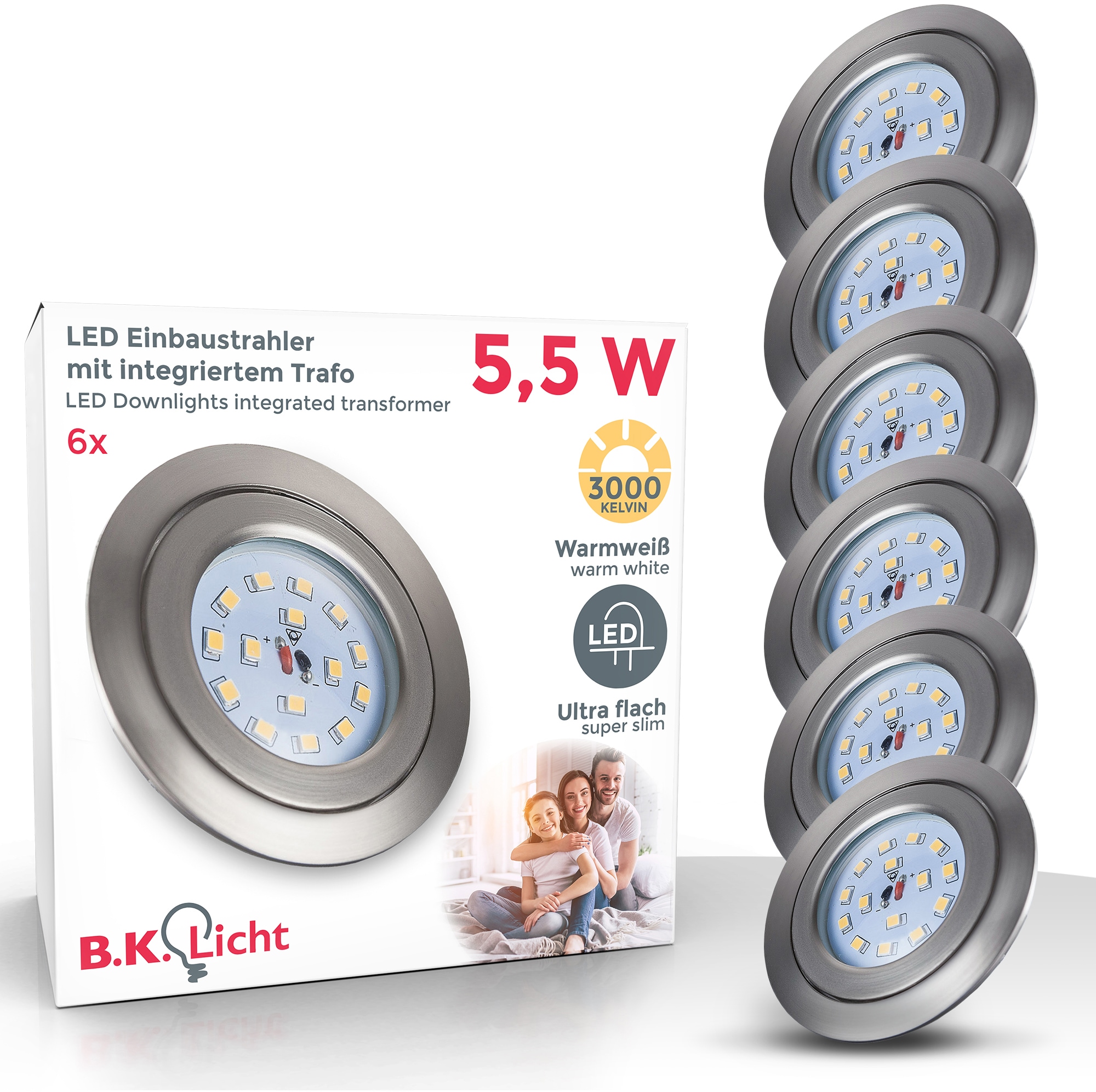 B.K.LICHT LED Einbauleuchte "6er Set Einbaustrahler, Dimmbar, Schwenkbar, LED Einbauspots", 6, Ø 8,2cm H: 3cm, grau, Leuchten, 3.000K, 470Lm, 5,5W,