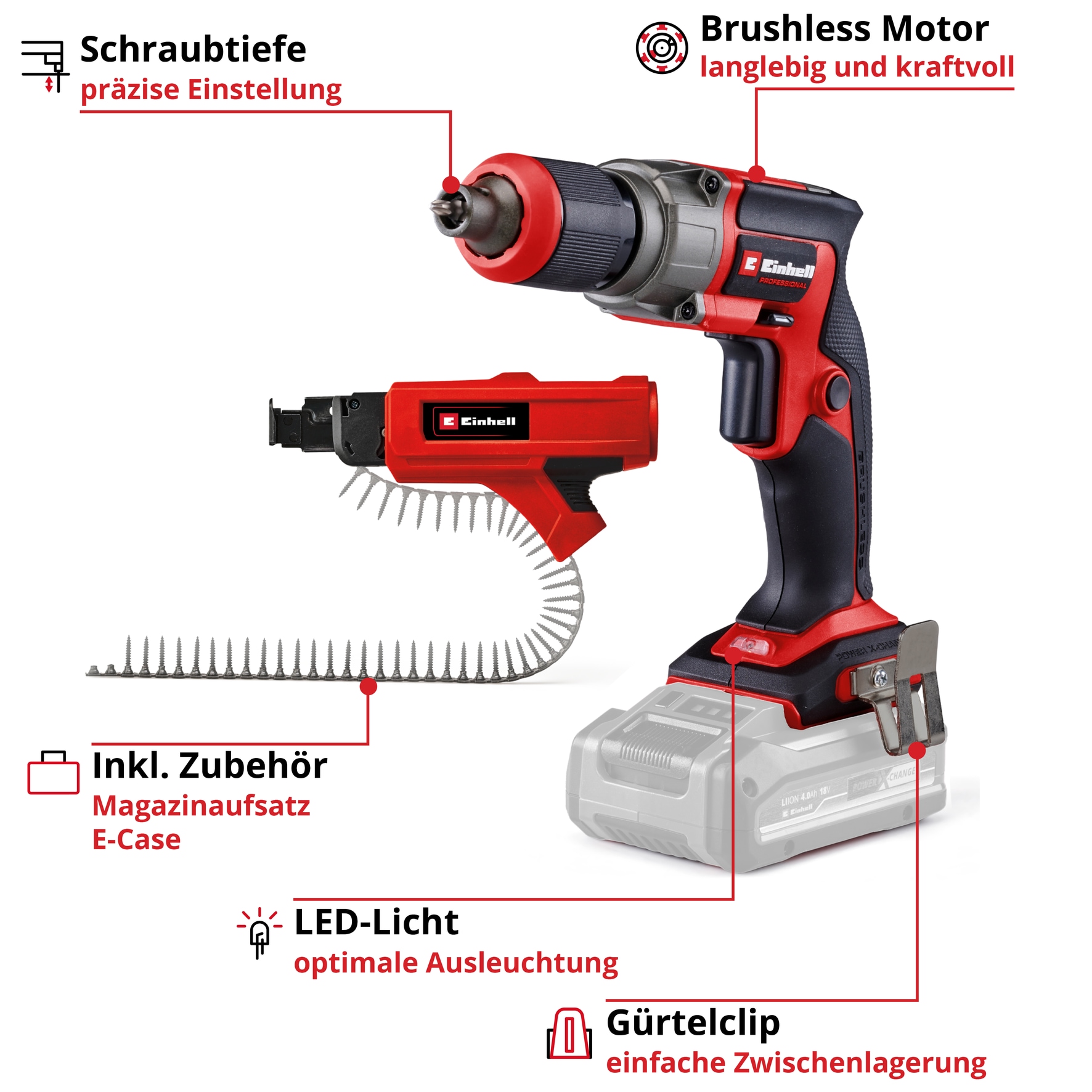Einhell Akku-Trockenbauschrauber »TP-DY 18 Li BL +Magazine«, ohne Akku und Ladegerät