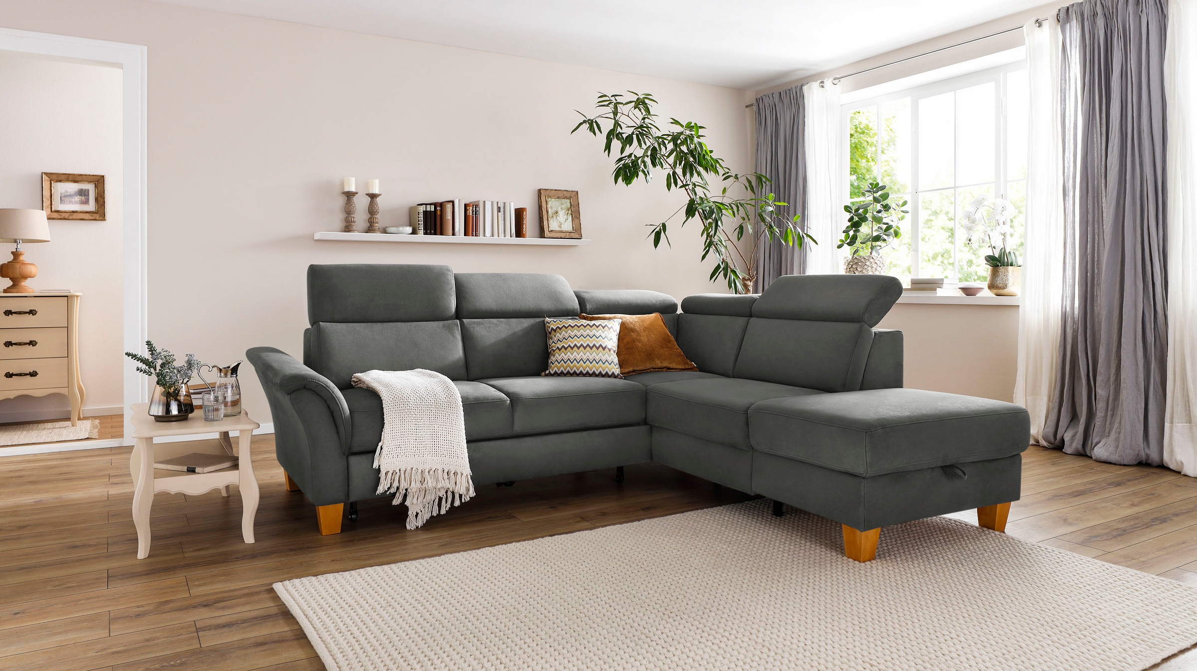 Home affaire Ecksofa »Conville L-Form«, Federkern, wahlweise mit Bettfunktion und Bettkasten bzw. Stauraum
