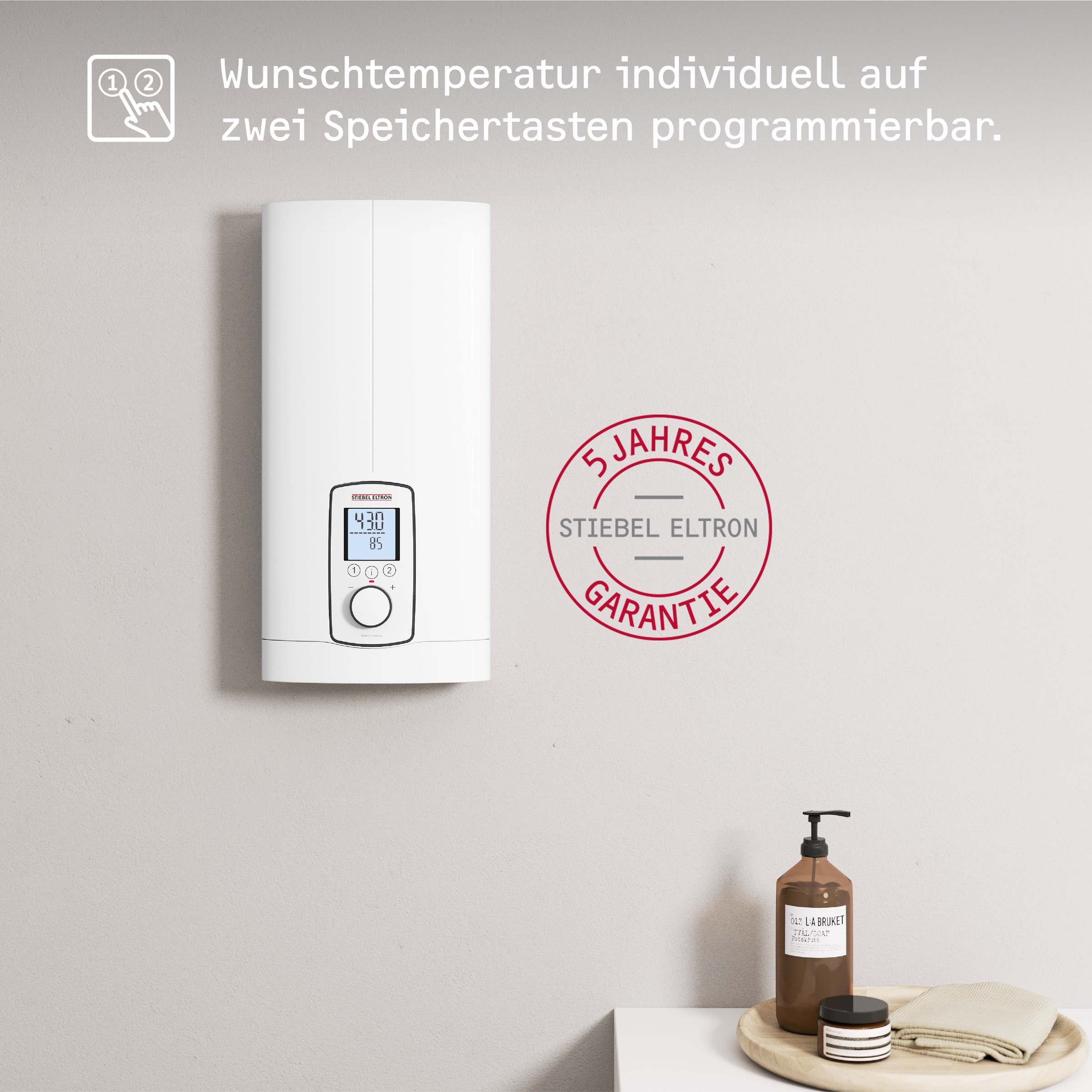 Chauffe-eau instantané entièrement électronique STIEBEL ELTRON DHE 18/21/24 kW, toujours la température exacte souhaitée, mode ECO, écran multifonction, 2 touches mémoire, programmes bien-être, 202656 4