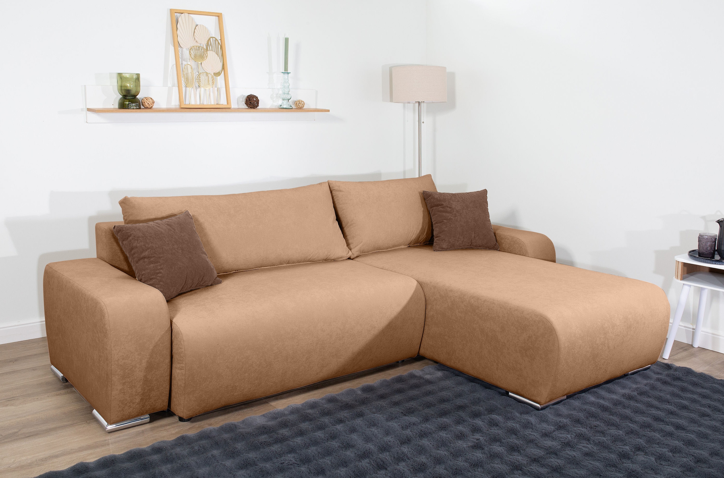 COLLECTION AB 1100000002199 "Pia L-Form, B: 237 cm" Schlaffunktion, Bettkasten & 2 Zierkissen, Federkern
