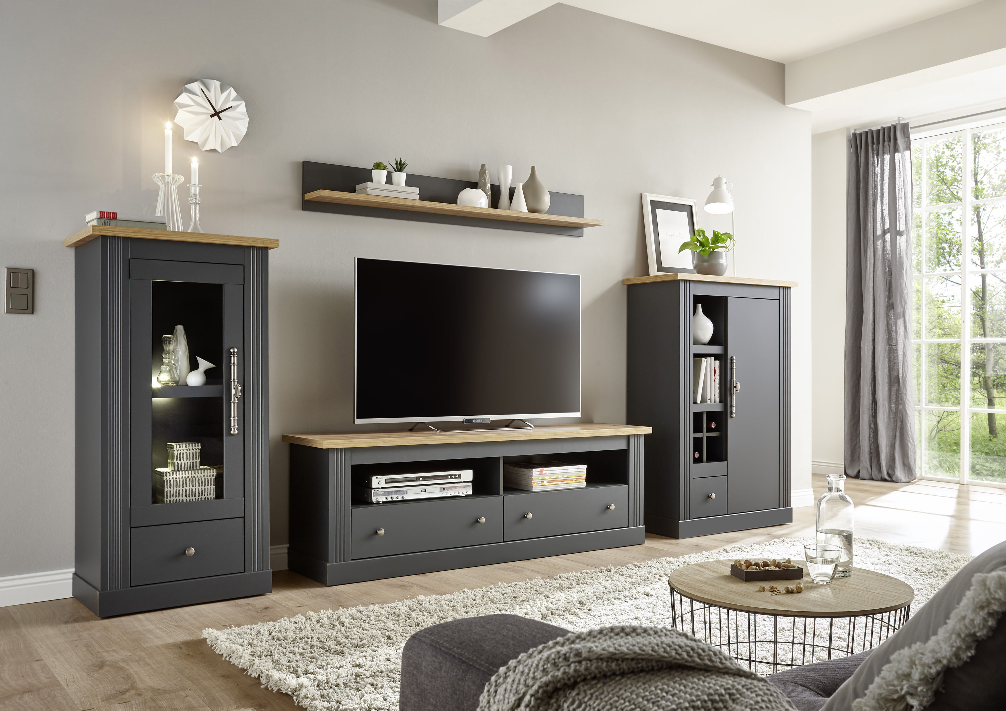 OTTO home Wohnwand "Westminster, Anbauwand im Landhausstil, Komplettset, Wohnzimmer-Set" Set, 4 Stk. tlg.