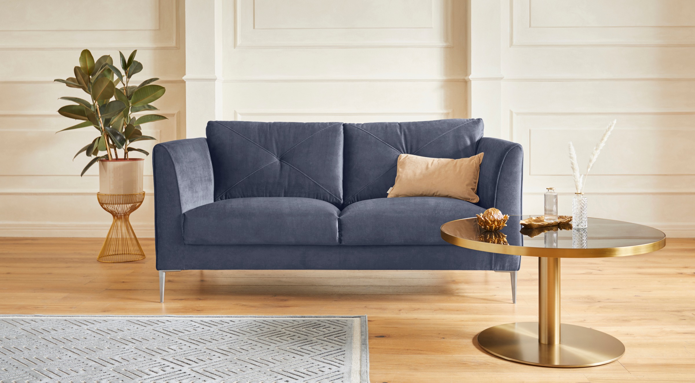 2-Sitzer TRENDMANUFAKTUR "Chilltime, elegant und bequem, Komfortsitzhöhe 46cm, hoher Fuß", blau (moonlight ocean), B:167cm H:84cm T:96cm, Sofas, mit eleganter Kreuznaht in den Rückenkissen, Breite 167 cm 4