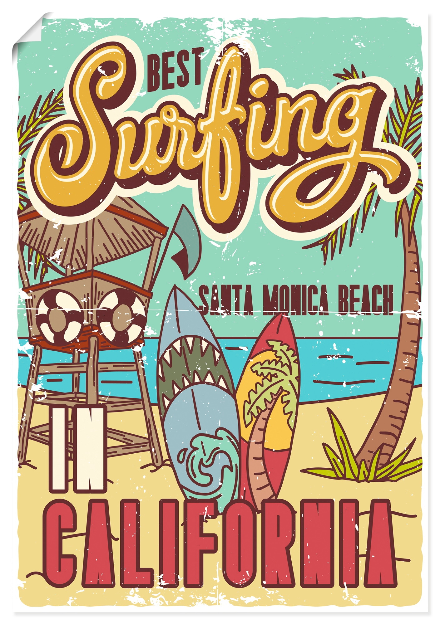 Artland Wandbild "Surfen in Kalifornien" 1 Stk. tlg. als Alubild, Leinwandbild, Poster, Wandaufkleber in verschied. Größen