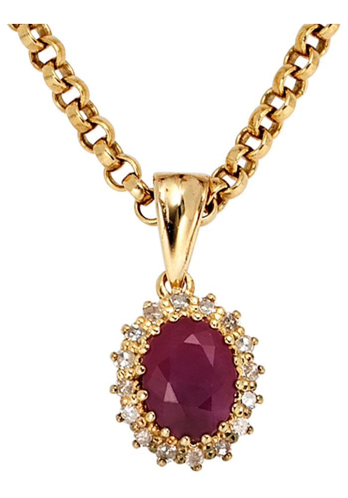 JOBO Kettenanhänger »Anhänger mit rubin und 16 Diamanten«, 585 Gold