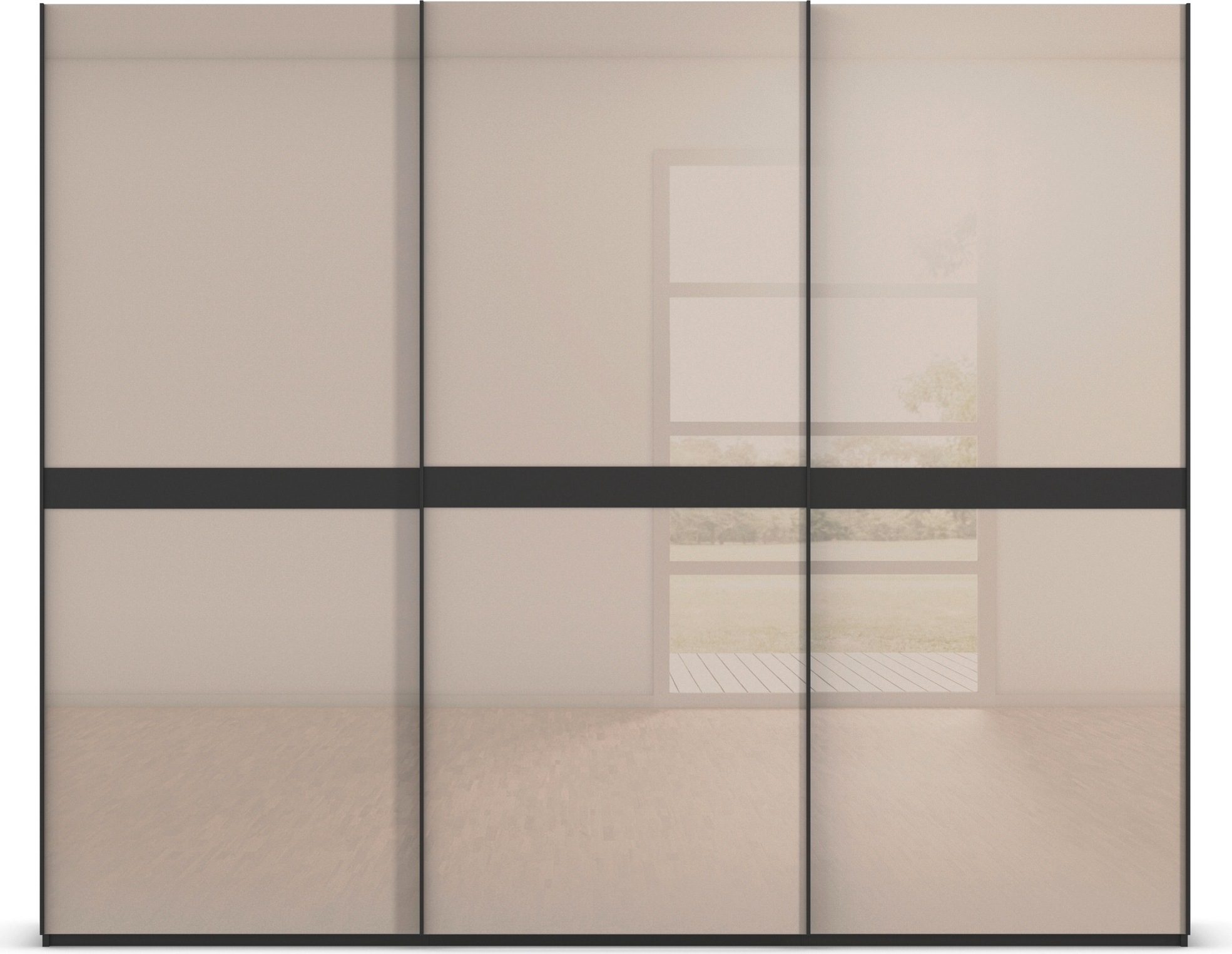 rauch Schwebetürenschrank »Kleiderschrank Schrank Garderobe Schlafzimmerschrank SCALE-LINE«, edle Optik mit Bauchbinde in Korpusfarbe mit Glasfront MADE IN GERMANY