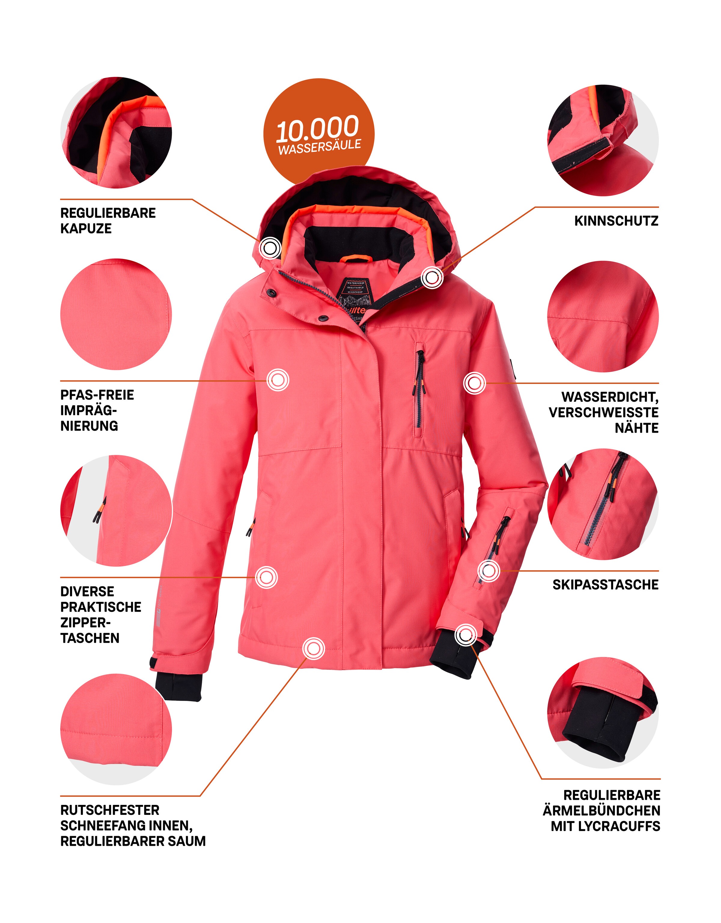 Killtec Skijacke »KSW 205 GRLS SKI JCKT«, Wasserdichte, atmungsaktive Ski-Jacke mit verstellbarer Kapuze