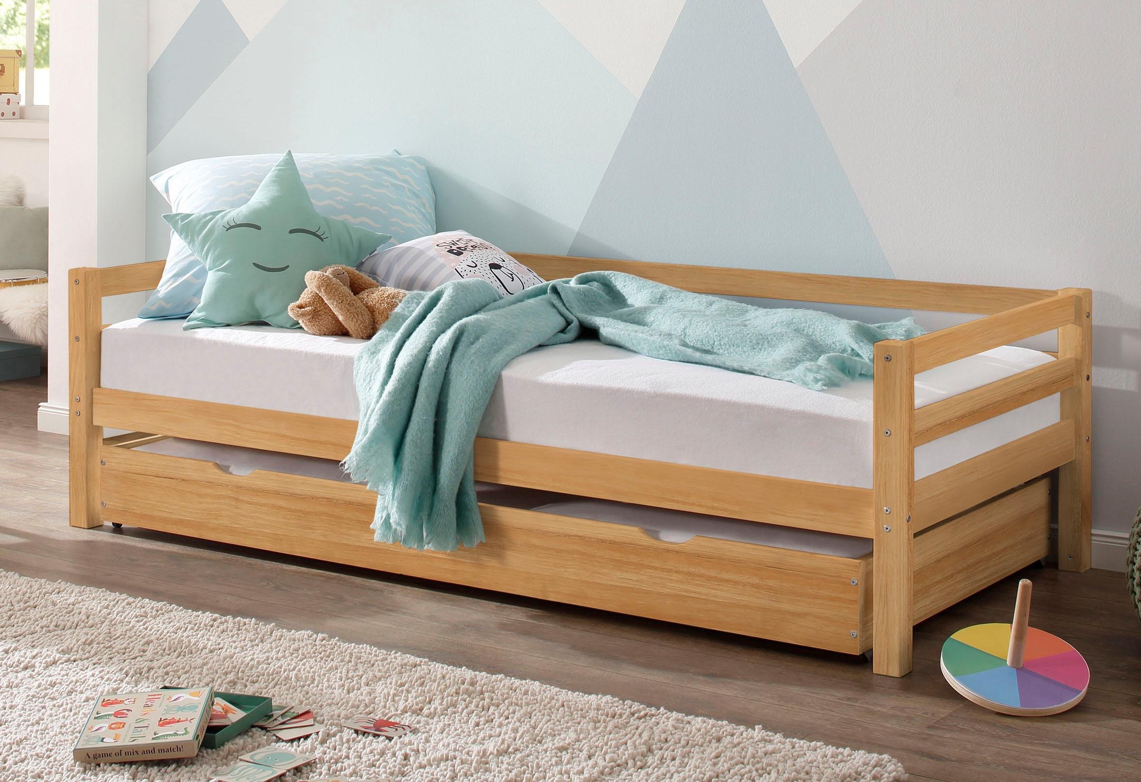 Lüttenhütt Daybett Alpi, mit Schubkasten aus massivem Kiefernholz, in drei unterschiedlichen Farbvarianten, Außenbreite 103 cm, Kinderbett, Einzelbett