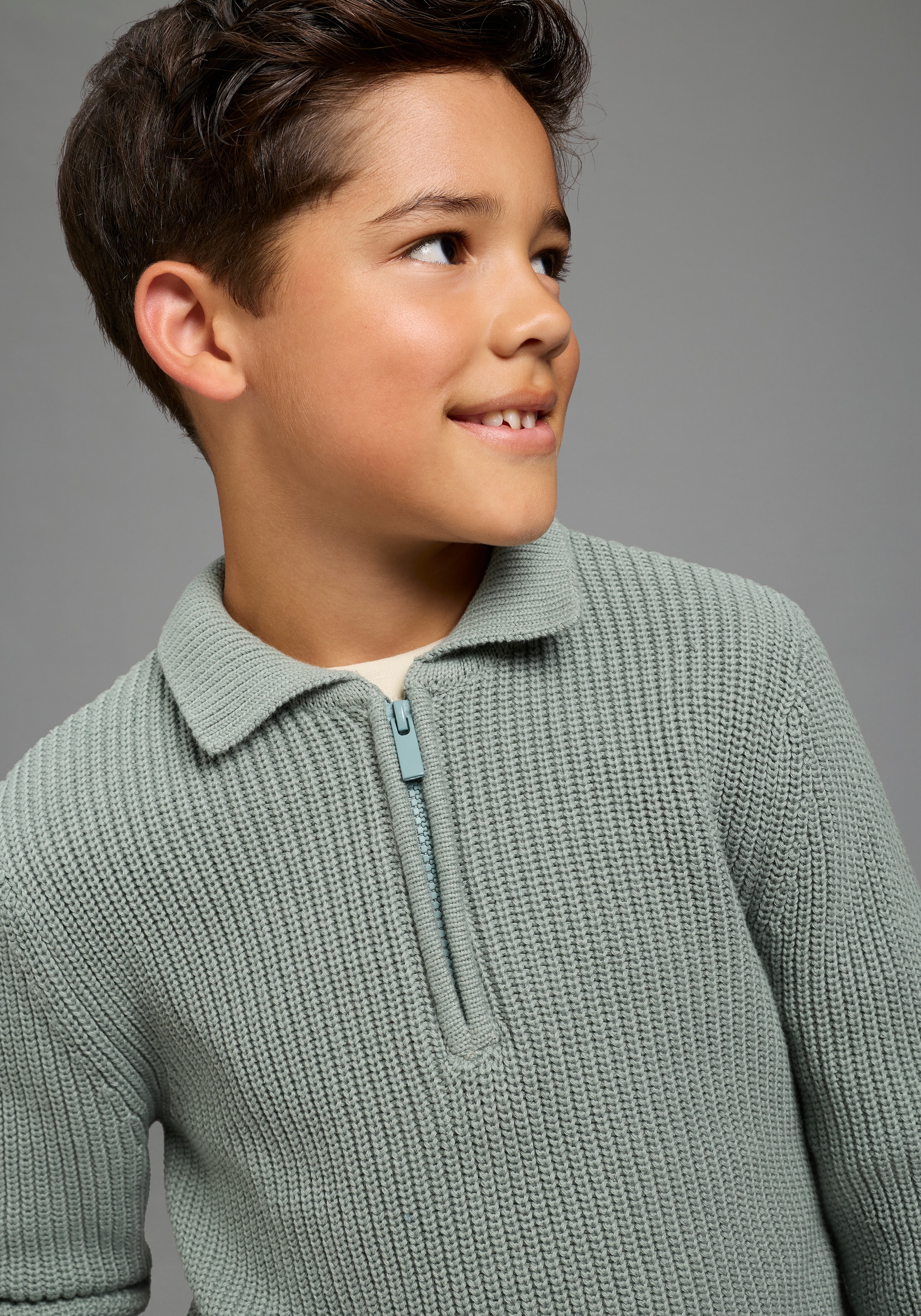 Scout Strickpullover »Gerippter Pulli mit Kragen und Reißverschluss - NEU von SCOUT« Troyer-Pullover aus Strickmaterial, mit hohem Baumwollanteil