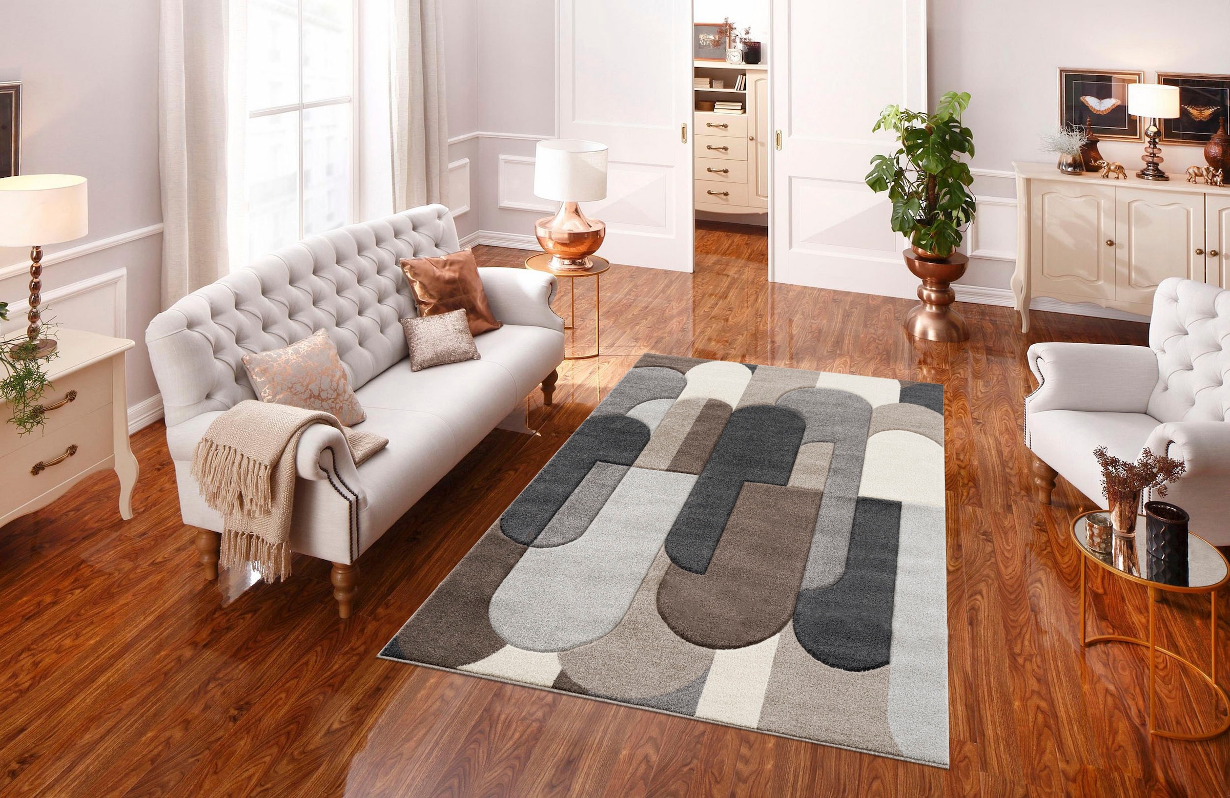 my home Teppich »Pautz«, rechteckig, handgearbeiteter Konturenschnitt, Hoch- Tief-Effekt, wende-Teppich bestellen | BAUR | Kurzflor-Teppiche