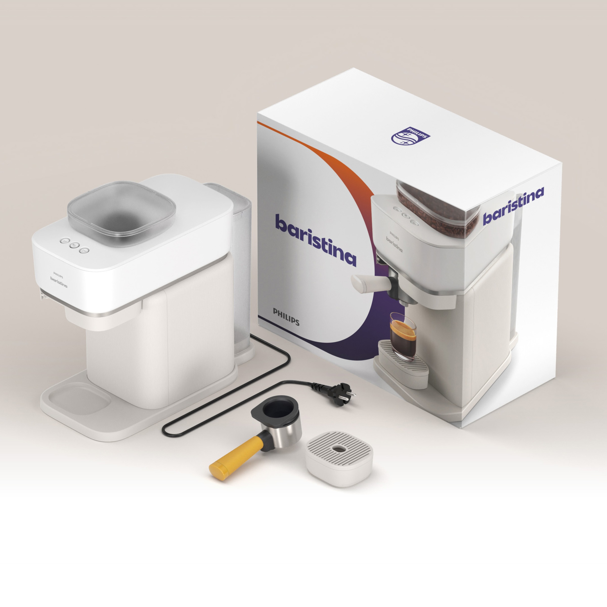 PHILIPS baristina Espressomaschine »BAR300/03 mit Mahlwerk für ganze Bohnen« 16 bar Pumpendruck, Naturweiß​/Mangogelb