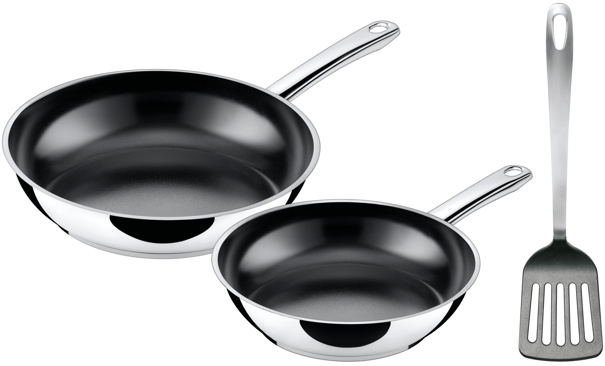 SILIT Pfannen-Set "Talis 3-teilig, mit Pfannenwender, Bratpfanne 24, 20 cm", Ø 24cm, silber, Pfannen, Pfanne Induktion, Edelstahl beschichtet,