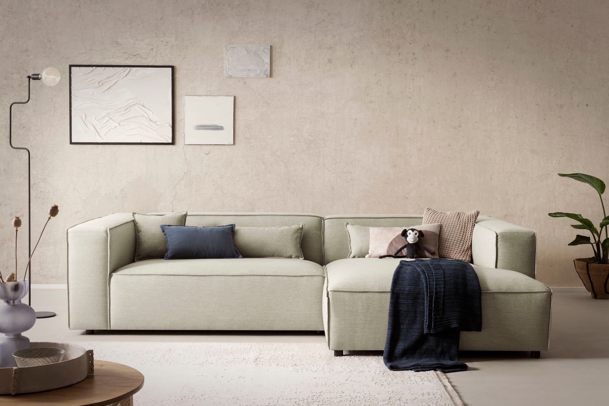 LeGer Home by Lena Gercke Ecksofa »PIARA XXL, Big-Sofa in Cord oder Leinenoptik, L-Form, mit Kedernaht«, wahlweise Ottomane rechts/links, schwarze Füße, extra tiefe Sitzfläche